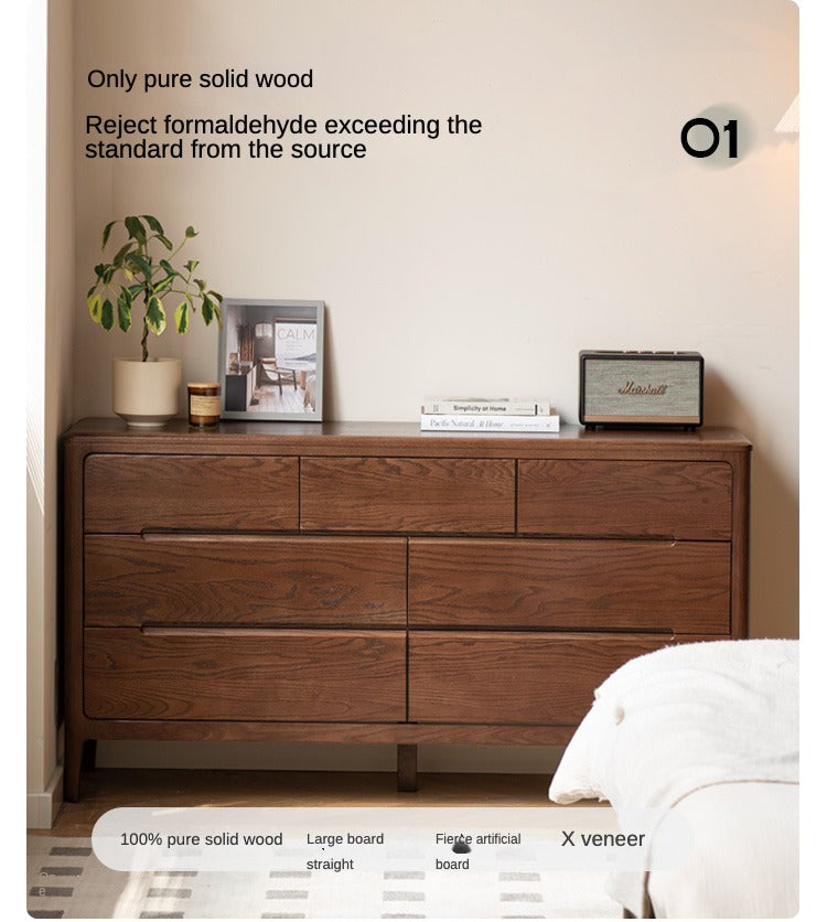Solid Oak Wood Seattle Wide Chest of Drawers - 6-Drawer Dresser for Bedroom Storage & Organization | Perfect for Home, Office, or Dorm Room Furniture