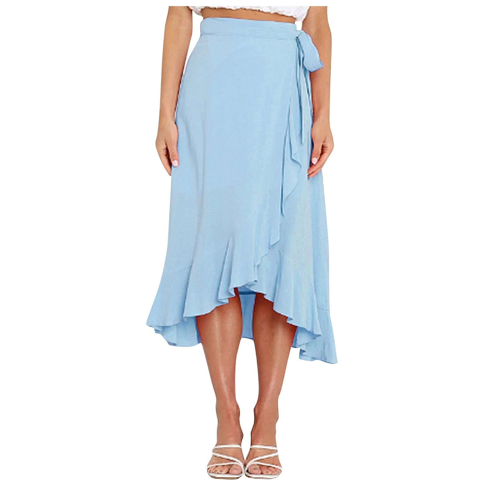 RIJJTRP Women's Lace-Up Wrap Maxi Skirt - Elegant Irregular Hem Midi Dress with Solid Color Design | Perfect for Summer Outfits, Beach Vacations, and Casual Occasions