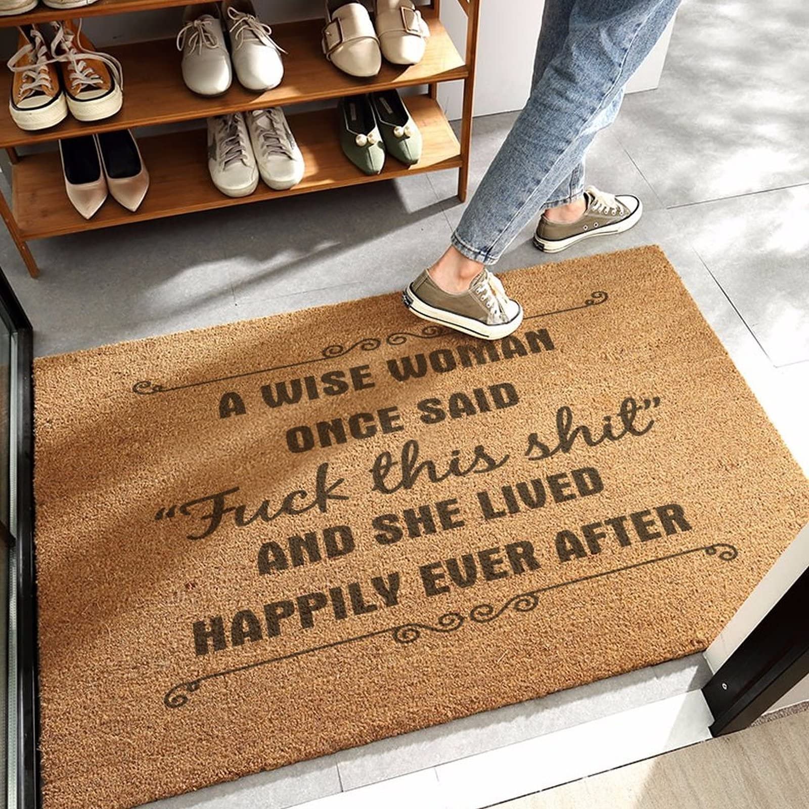 Funny Welcome Mat - 'A Wise Woman Once Said Fuck This Shit' Indoor/Outdoor Doormat 17x24 Inches - Non-Slip Entrance Rug for Front Door, Patio, Entryway - Perfect for Home, Office & Gifts