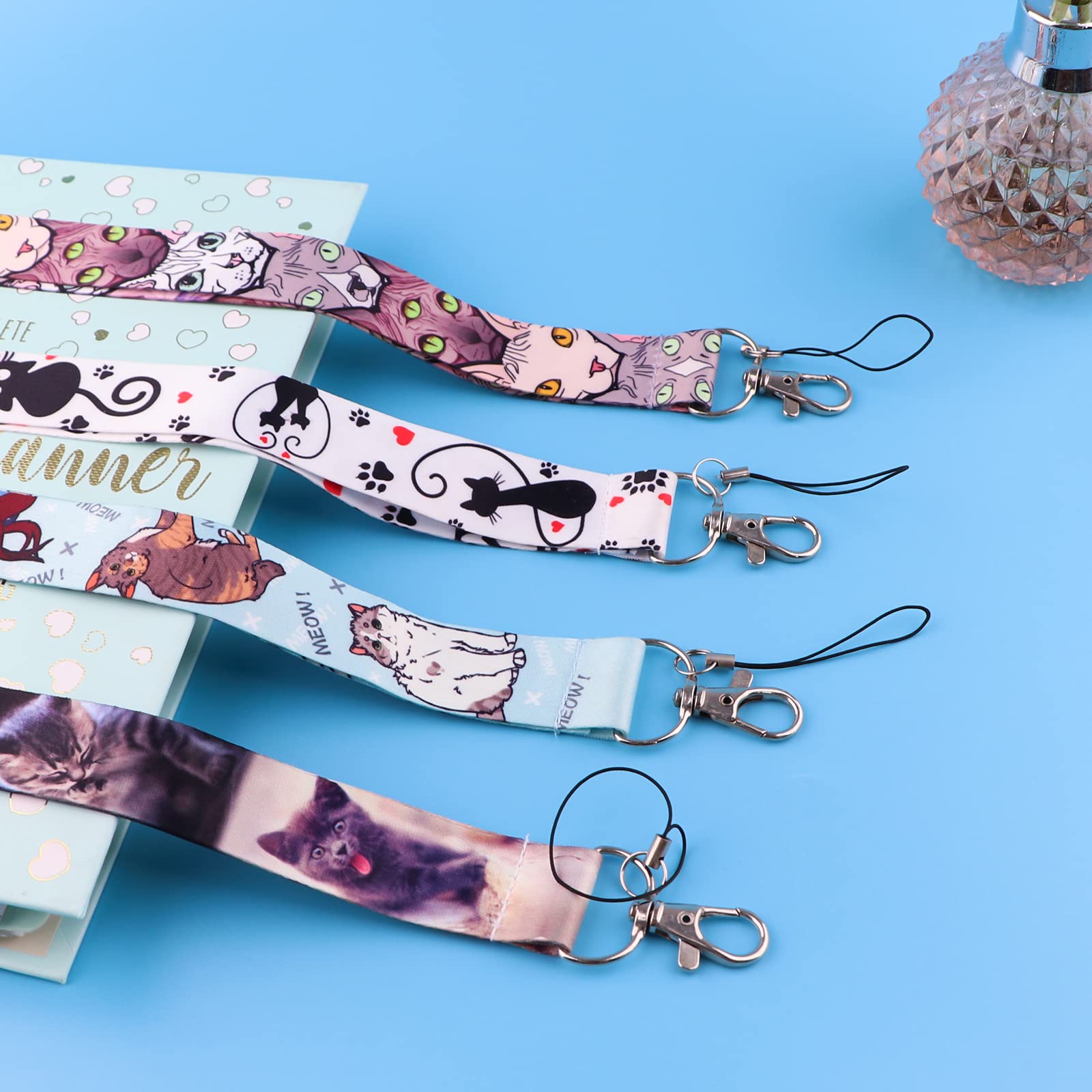 Cute Cat Keychain Lanyards for Women & Kids - 5pcs - School & Office Use