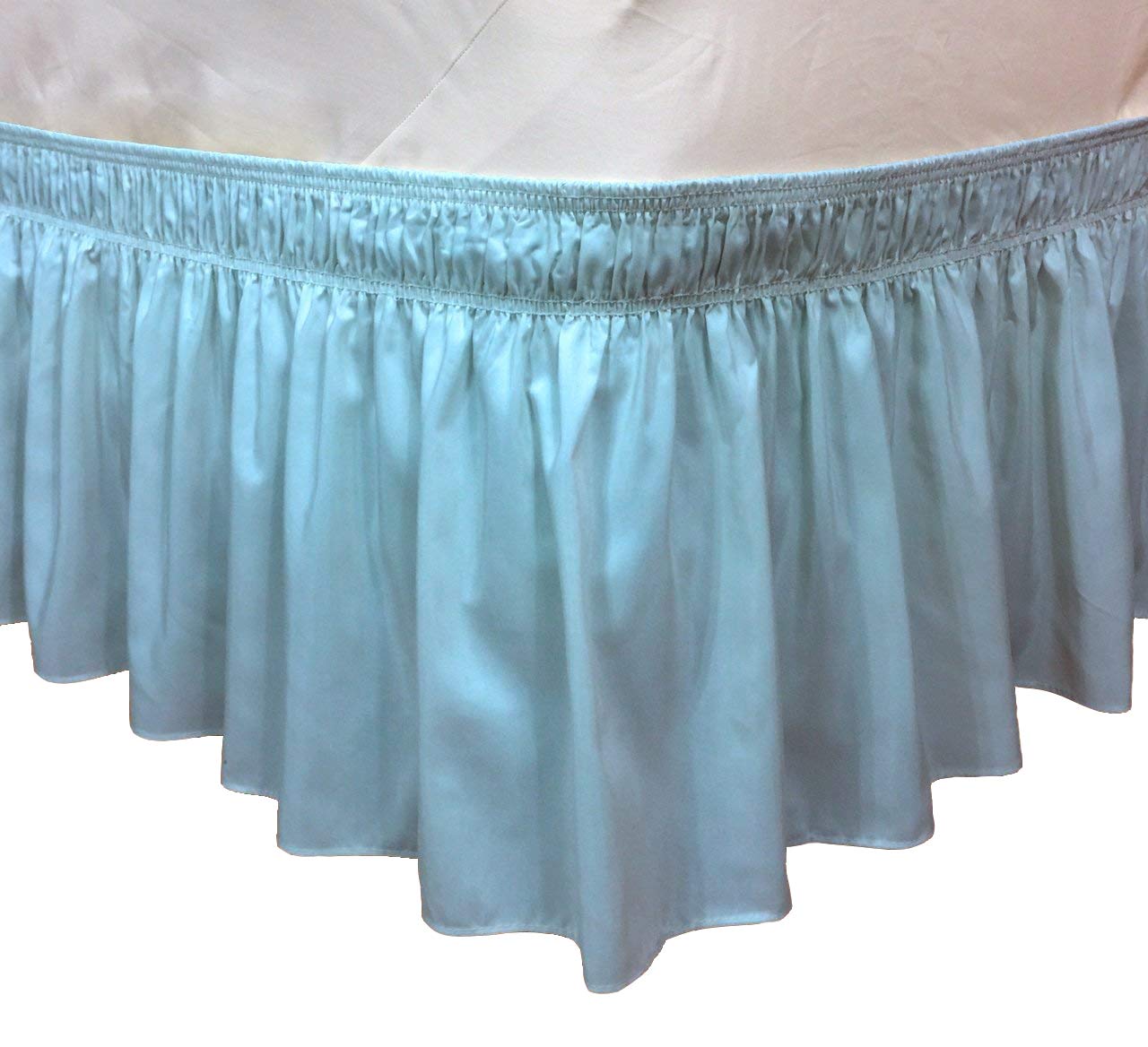 Elastic Ruffle Bed Skirt - Wrap Around Design for King & Queen Size Beds with Included Pins | Premium Blue Bedding Accessory | Perfect for Guest Rooms, Master Bedrooms & Home Staging