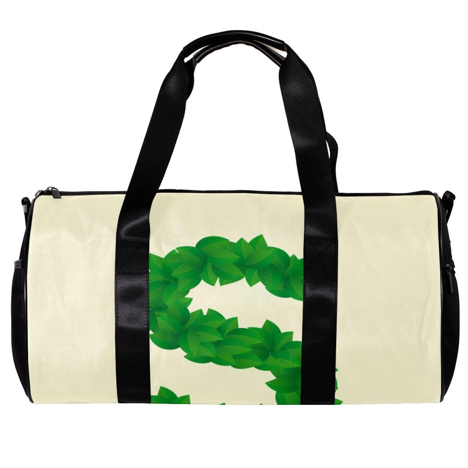 Stylish Gym Duffle Bag for Men & Women - Large Overnight Weekender Carry On Travel Bag with Leaf Pattern & Letter S Design in Beige - Perfect for Workouts, Travel, and Weekend Getaways