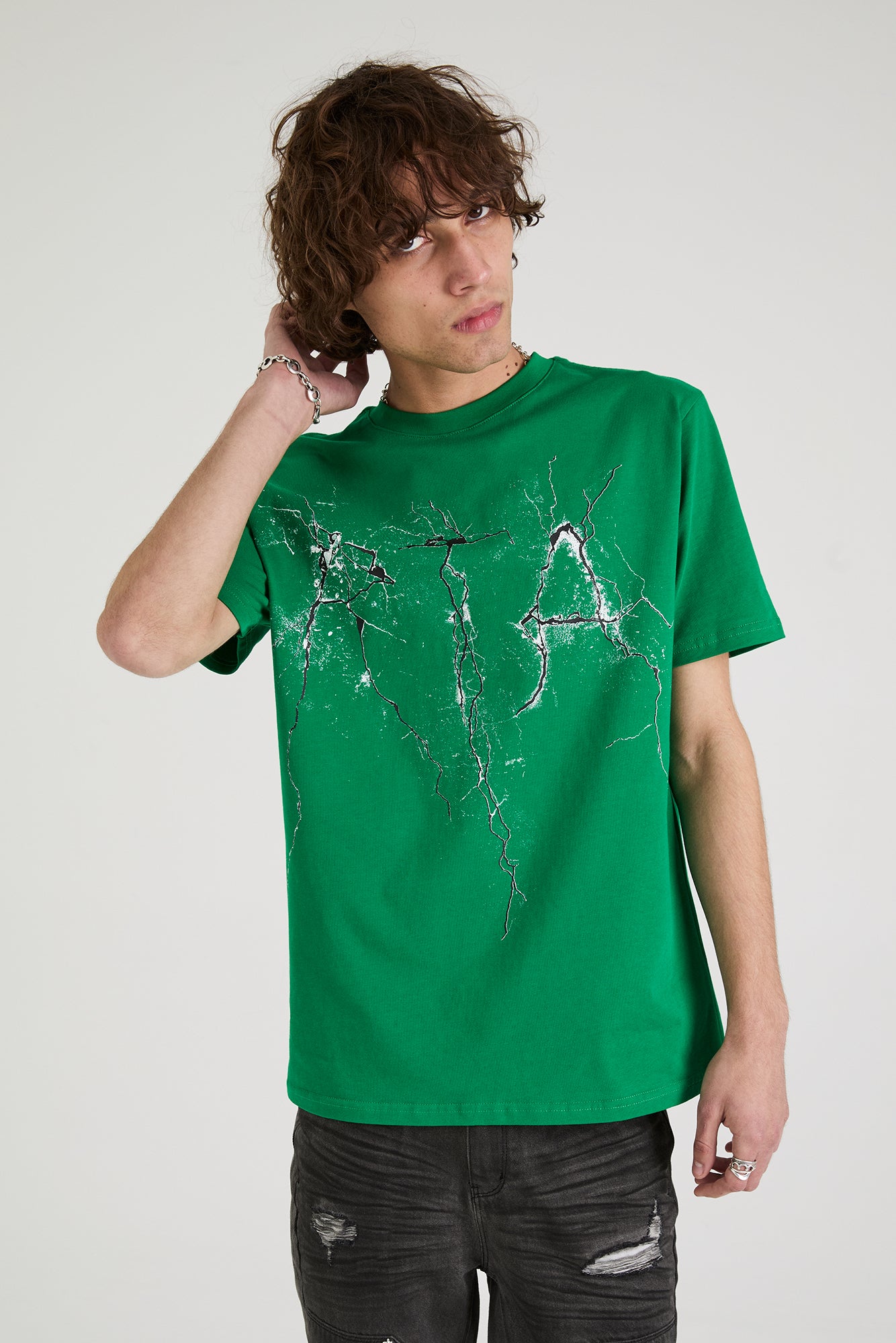 Liam Short Sleeve T-Shirt for Men | Green Cracked Logo Graphic Tee | Casual Streetwear & Everyday Outfit Essential