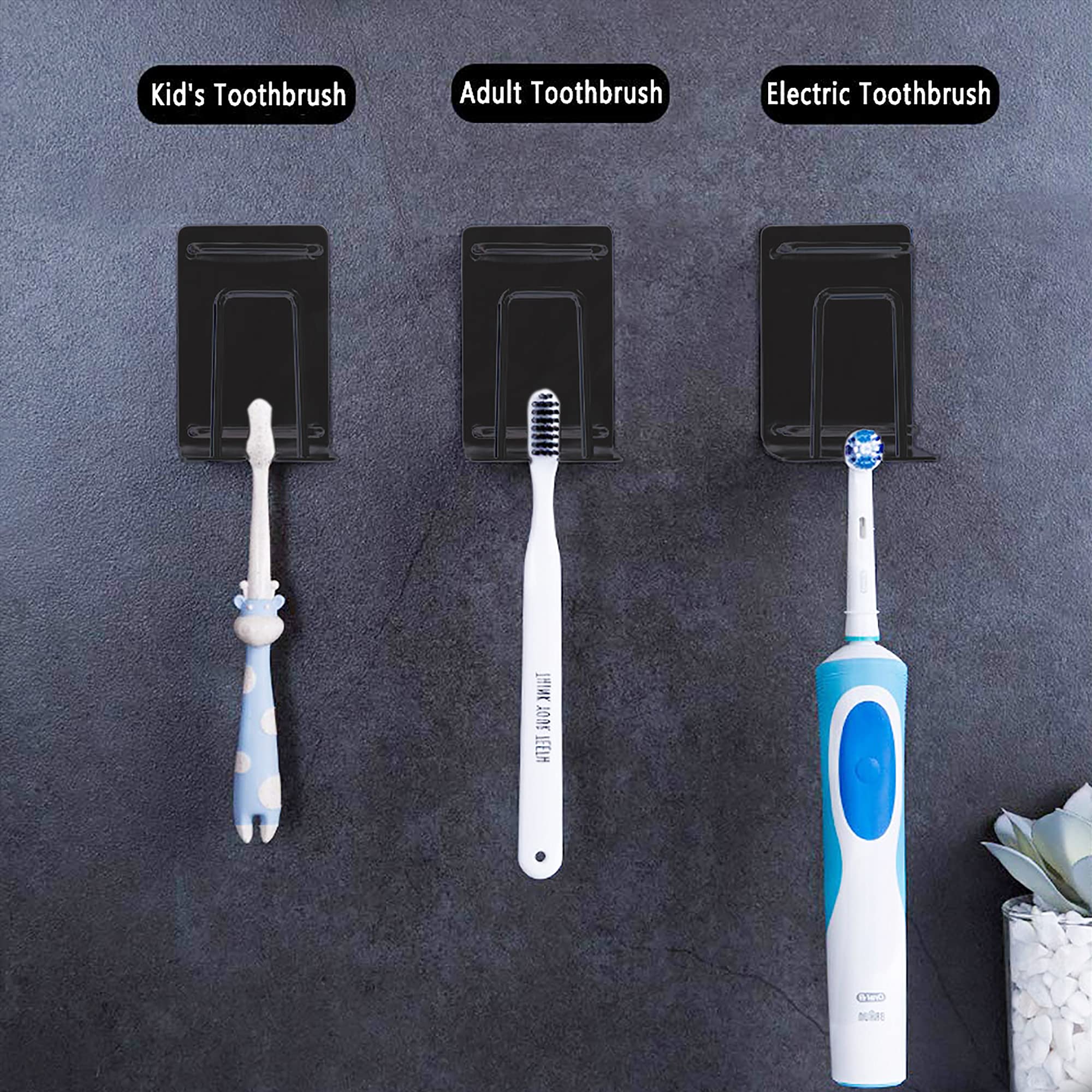 HANZE 304 Stainless Steel 3-in-1 Wall Mounted Toothbrush Holder with Toothpaste & Cup Holder - Rustproof Bathroom Organizer for Shower, Sink Counter - Space Saving 2 Pack (Black) - Perfect for Small Bathrooms, Apartments & Dorm Rooms