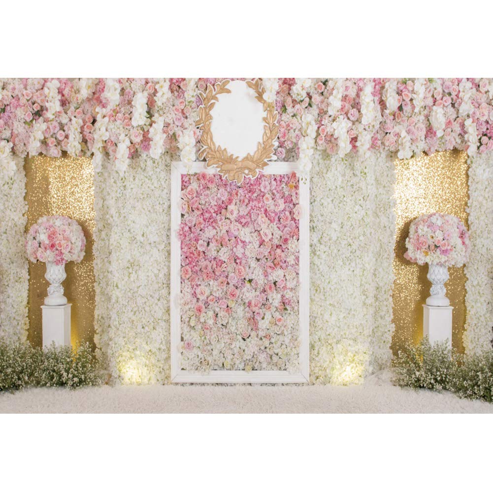 Leyiyi 10x8ft 3D Floral Wedding Backdrop - White & Pink Photographic Background for Bridal Showers, Ceremonies, Baby Showers & Birthday Parties | Perfect for Photography, Videos & Event Decorations