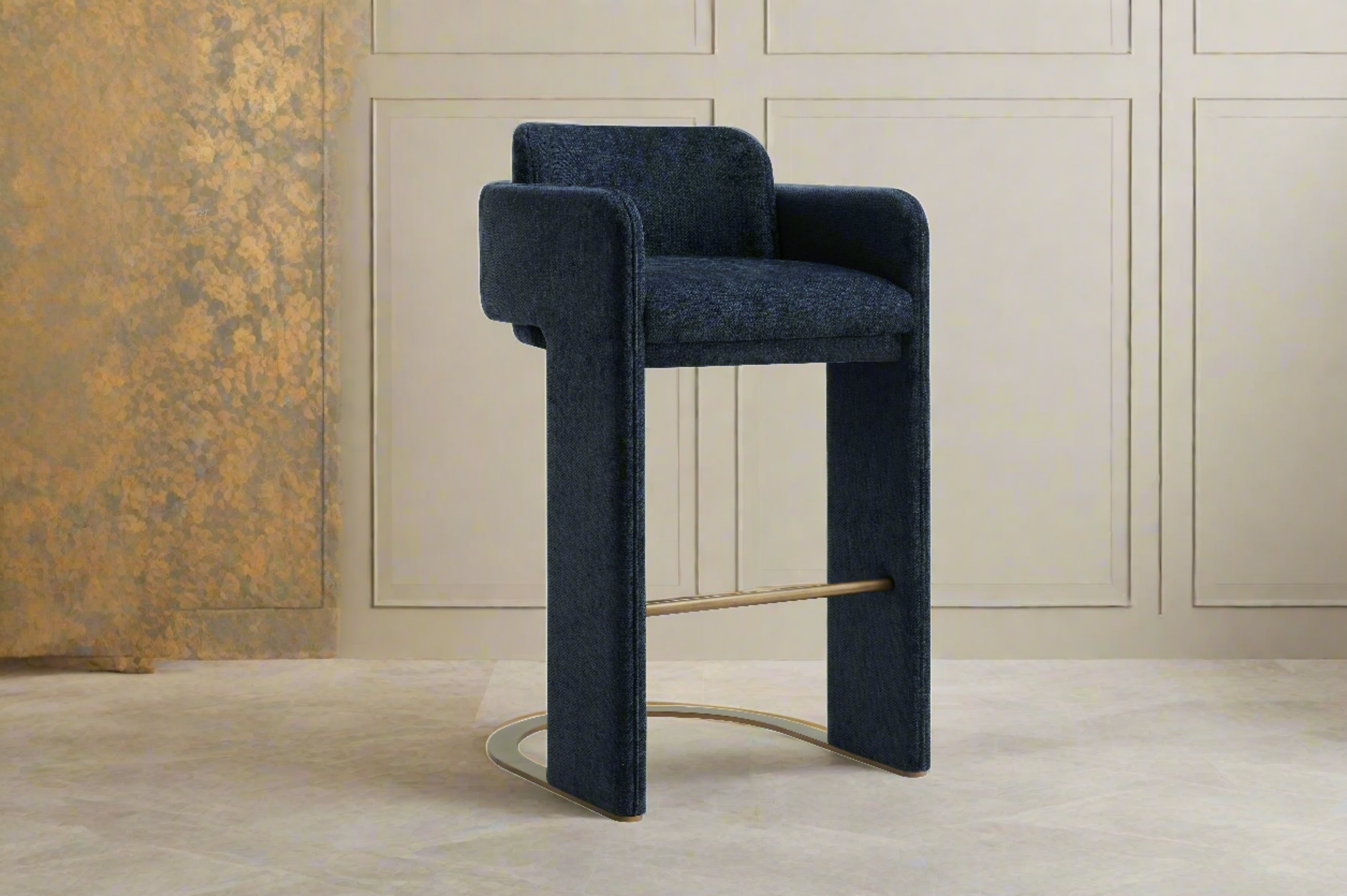 Indigo Blue Upholstered Bar Stool with Back Support - Comfortable Counter Height Bar Chair for Kitchen Island, Home Bar & Dining Room - Modern Fabric Barstool for Breakfast Nook & Entertainment Areas