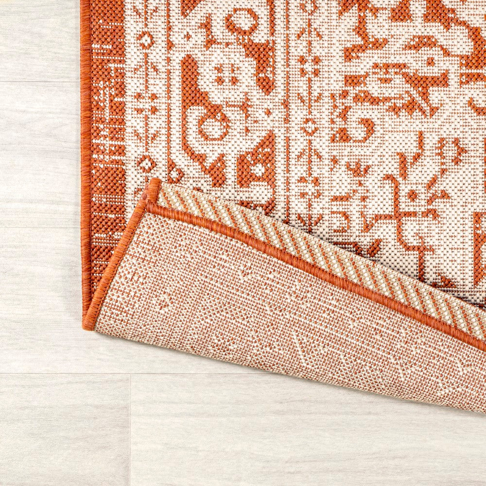 Sinjuri Medallion Textured Weave Indoor/Outdoor Runner Rug - Durable & Stylish for Hallway, Patio, or Entryway Decor