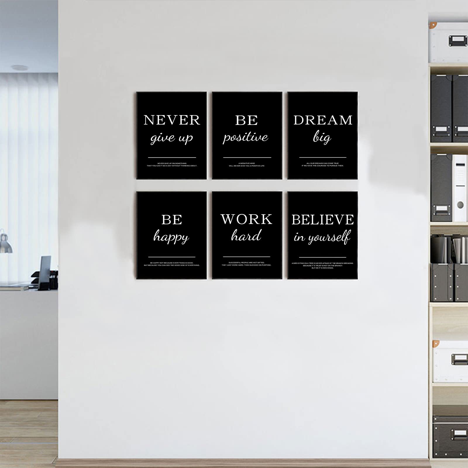 Motivational Wall Art Prints - Inspirational Office & Bedroom Decor - Set of 6 Positive Quote Posters (8x10 Unframed) for Home, Workspace & Gift Giving