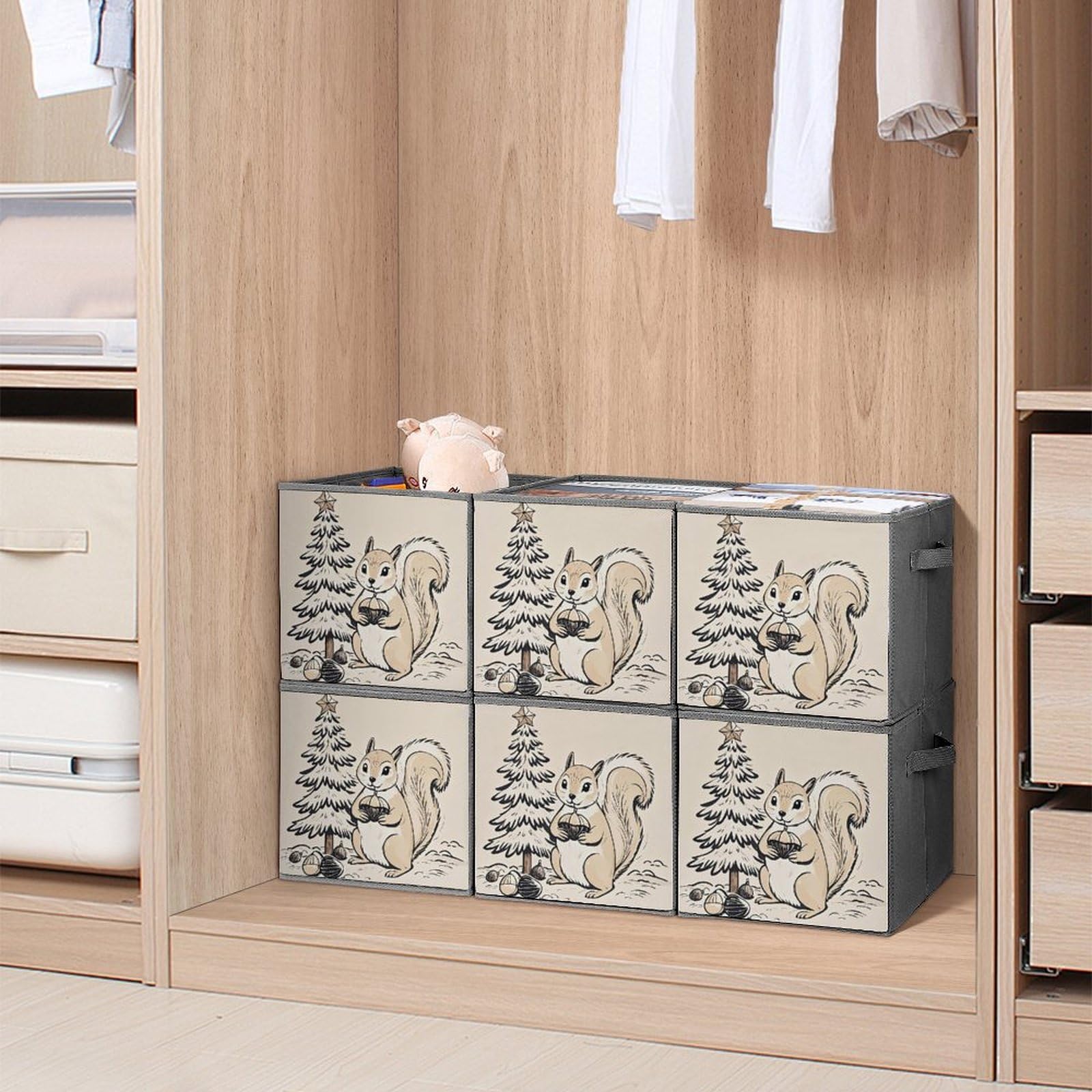 6PCS Foldable Storage Bins - Squirrel Printed Organizers for Home & Office