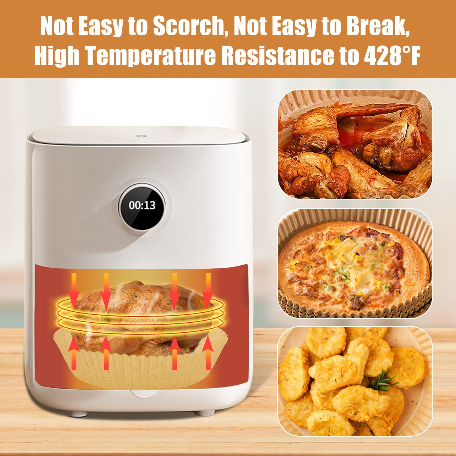 HASTHIP® 100Pcs Air Fryer Paper Liners - 6.3 Inch Oil-Proof Parchment Sheets for Air Fryer, Microwave, Baking, Cooking & Roasting | Disposable & Natural | Perfect for Healthy Meals, Snacks & Party Food Prep