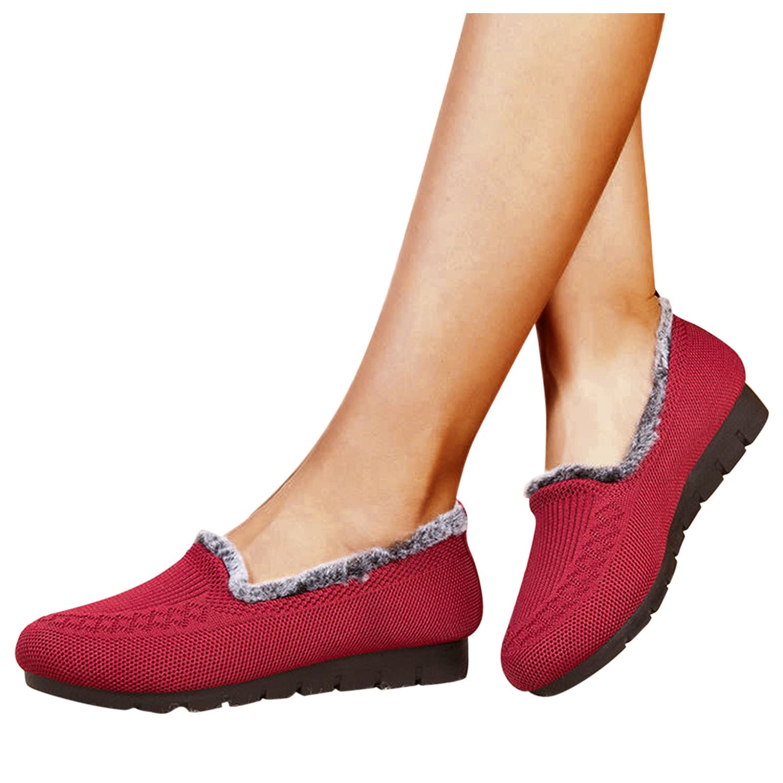 Aniywn Women's Faux Fur Lined Slip-On Loafers - Memory Foam House Shoes with Breathable Moccasin Design - Cozy Indoor & Outdoor Slippers for Home, Office and Travel