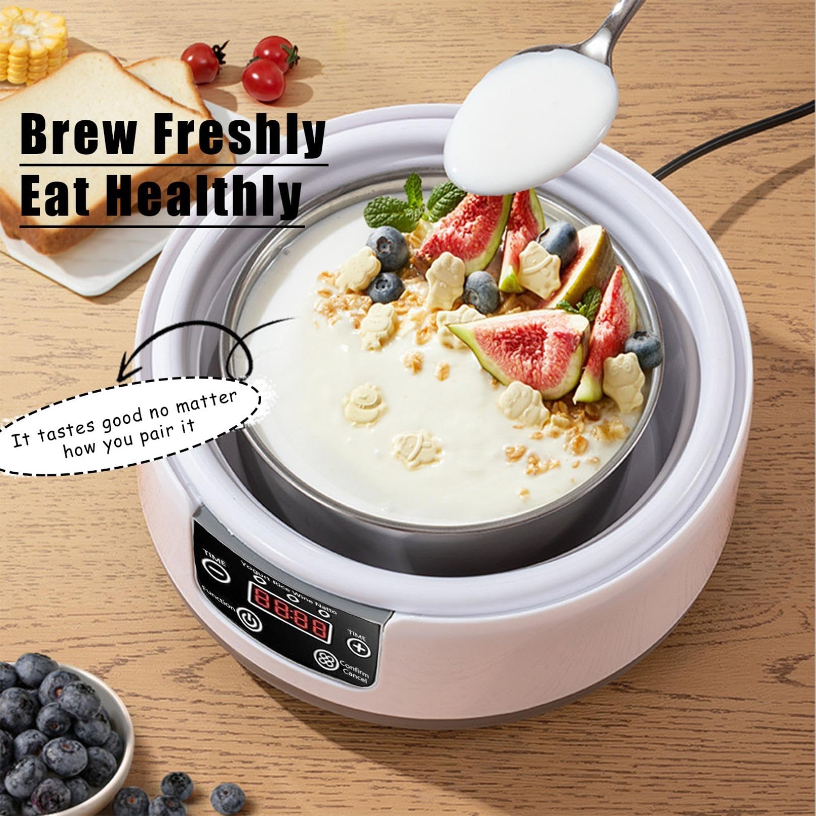 Automatic Probiotic Yogurt Maker Machine - 1.2L Electric Yogurt Maker with Temperature Control & 5 Glass Jars - Perfect for Homemade Greek Yogurt, Kefir, Dairy-Free & Vegan Yogurt Making at Home