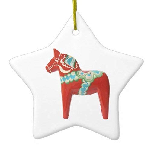Handmade Swedish Dala Horse Christmas Ornament - Red Ceramic Holiday Tree Decoration for Xmas, Home, Party & Gift Giving