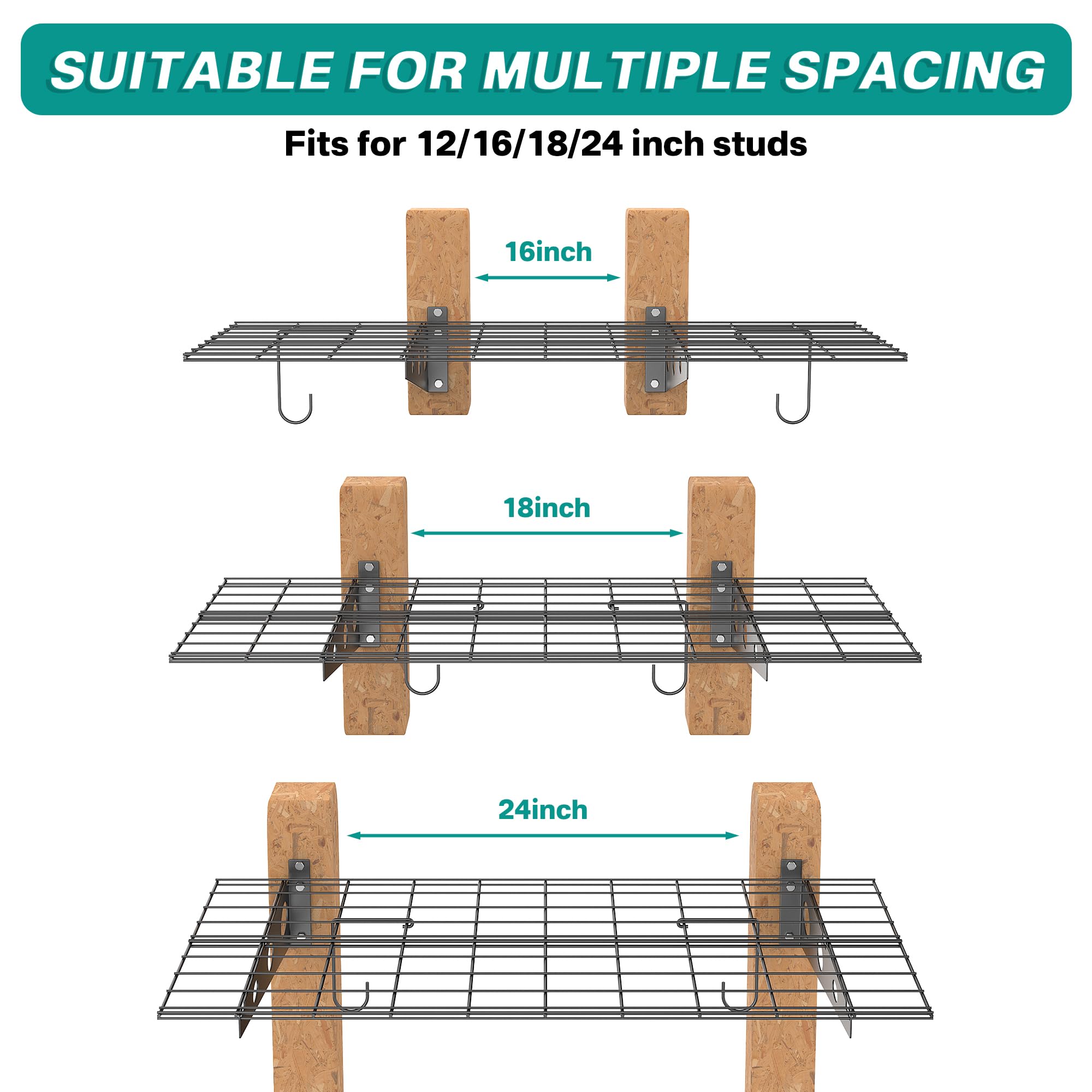 Heavy Duty Wall Mounted Garage Shelves 2x4 FT - Black Metal Storage Shelving with Hooks - 220 LB Capacity - Perfect for Garage Organization, Workshop Storage & Home Utility Shelves