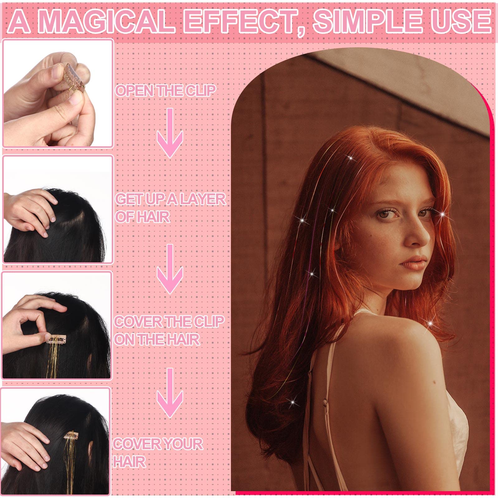Panelee 36 Pcs 19.7 Inch Clip-in Hair Tinsel Extensions Kit - Heat Resistant Glitter Hair Accessories for Women (Retro Colors) | Perfect for Parties, Concerts, Festivals & Special Occasions