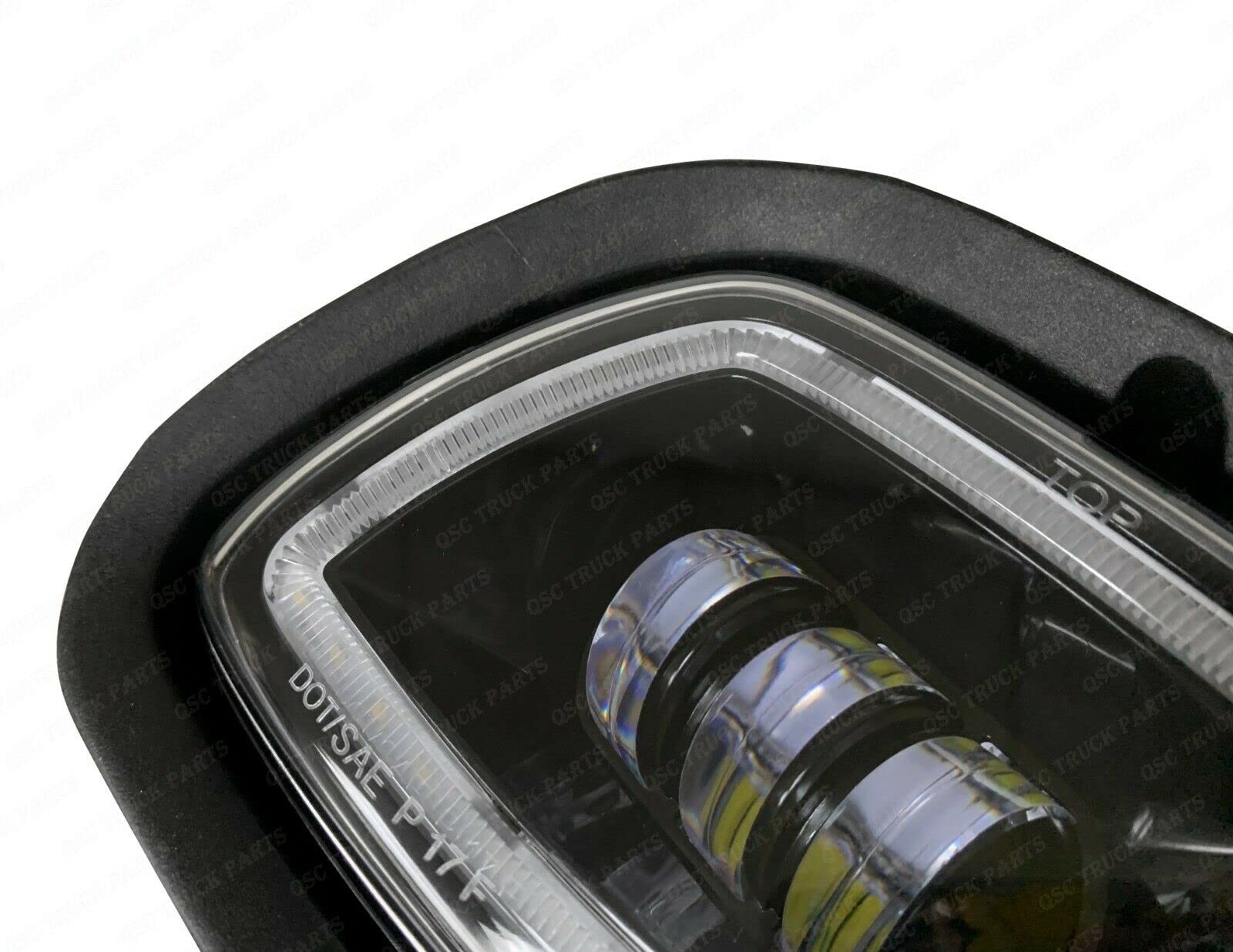 QSC LED Fog Lights for Freightliner Cascadia 08-17 - Black Housing with Halo for Night Driving