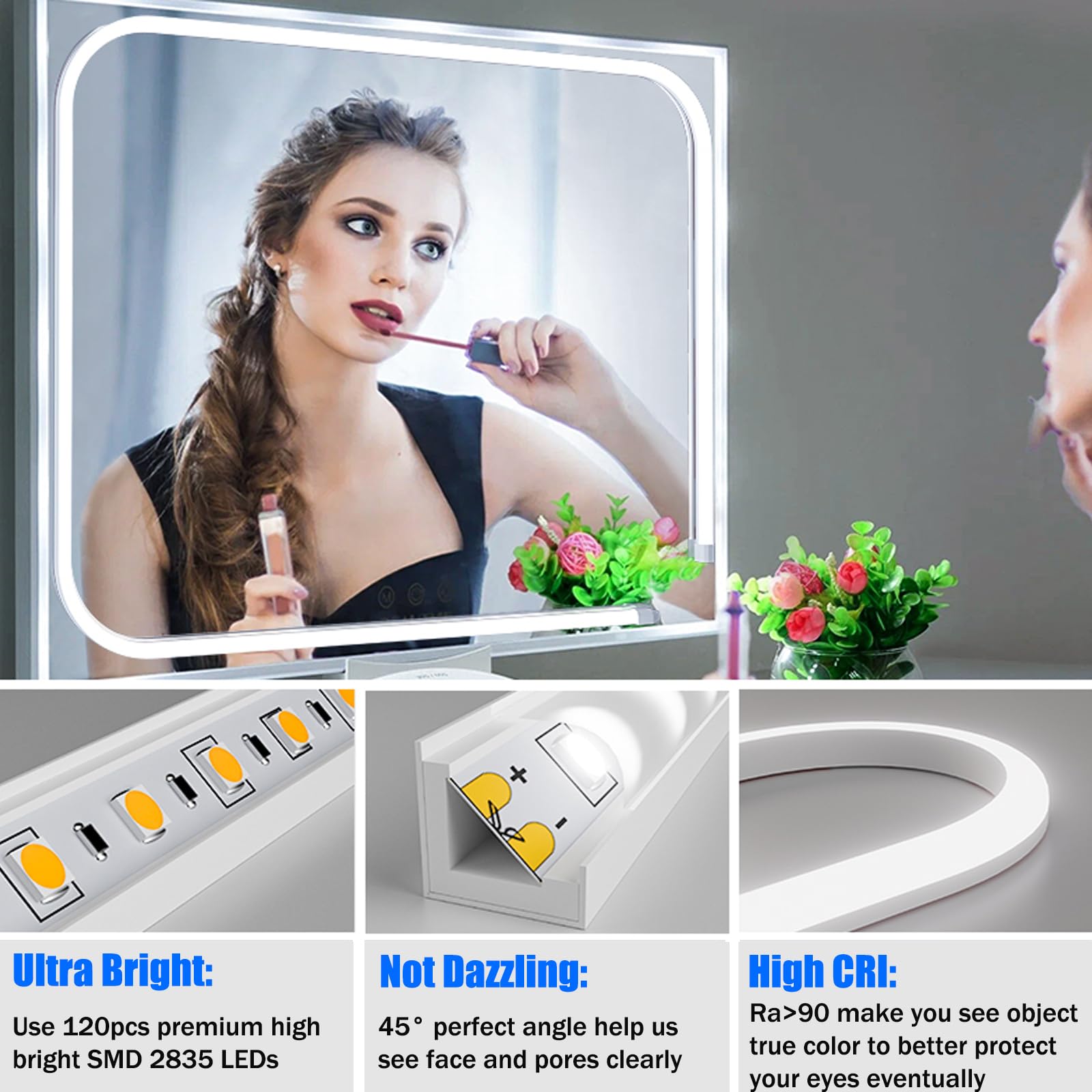 MY BEAUTY LIGHT LED Vanity Mirror Lights Strip - 6000K Daylight White Dimmable Makeup Light (6.56FT) - ELT Approved 24V Stick-On Mirror Lighting for Professional Makeup & Beauty Salon Use