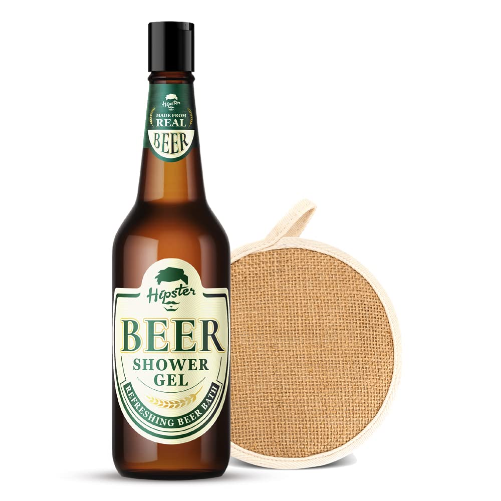 Natural Hipster Beer Scented Men's Body Wash 250ml with Organic Jute Loofah Scrubber | Alcohol-Free & Paraben-Free Shower Gel | Made in India | Perfect for Gym, Travel & Gift Sets
