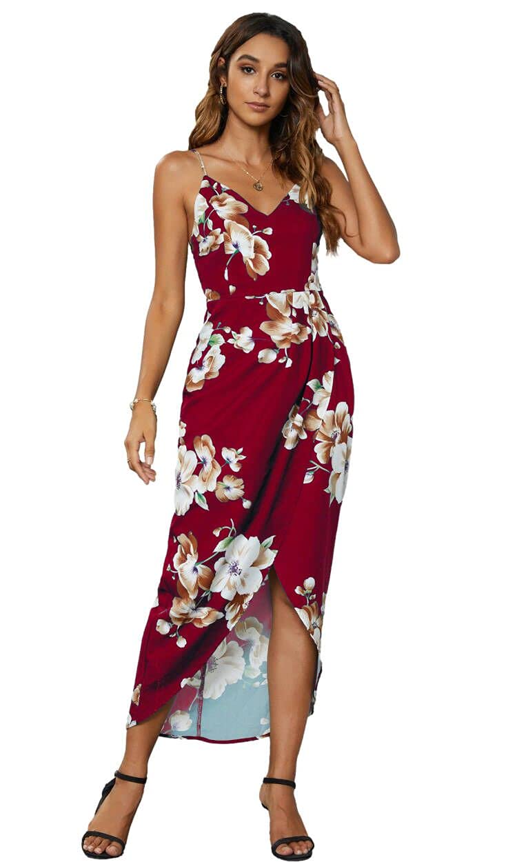 CMZ2005 Sexy Backless Deep V-Neck Slit Long Party Dress for Women - Elegant Formal Gown for Wedding Guest, Prom, Evening Events & Special Occasions