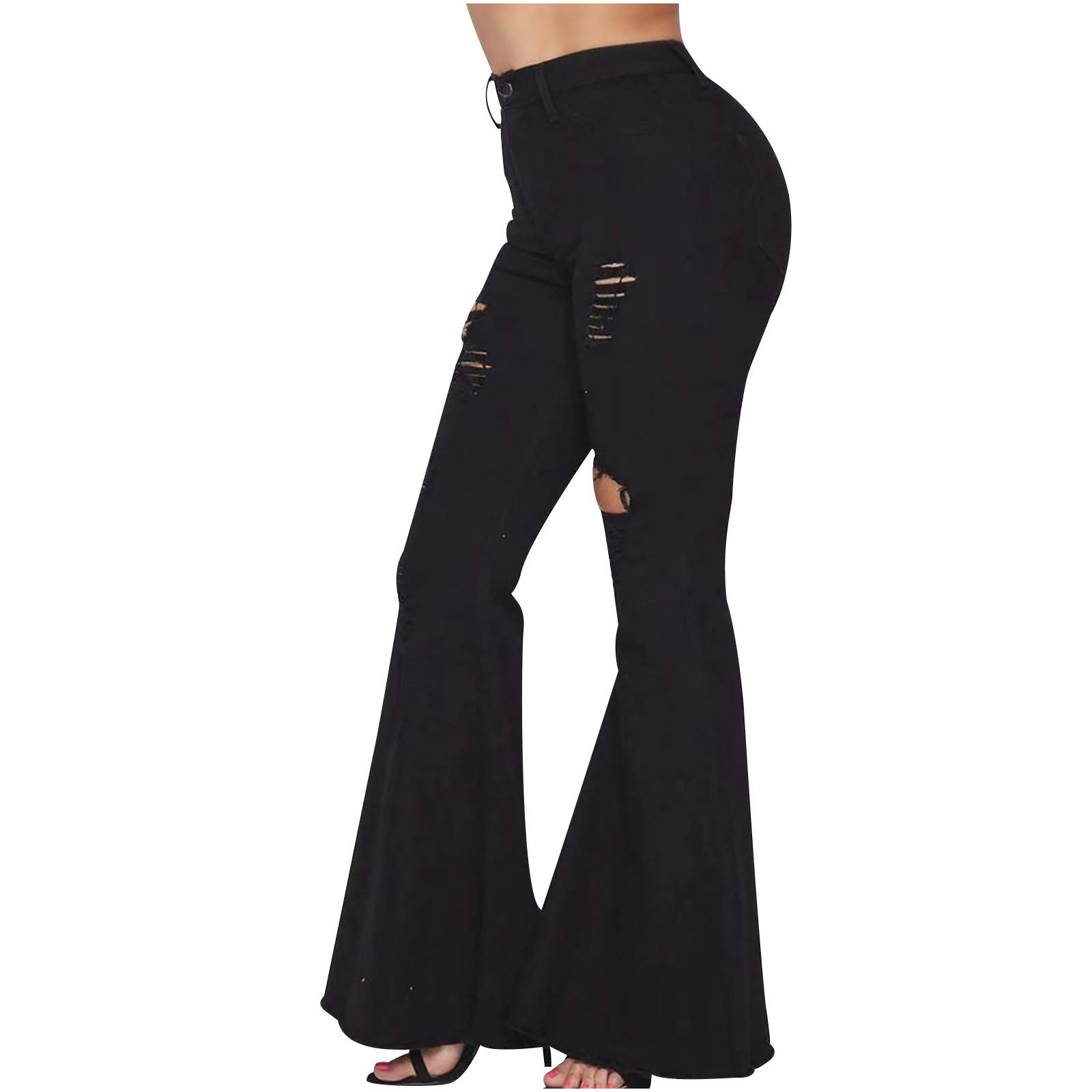 Stylish High Waisted Flared Denim Jeans for Women - Slim Fit Stretch Mom Jeans with Solid Color (Black/Blue/White) - Perfect for Casual Wear, Office Outfits & Vintage Fashion Looks