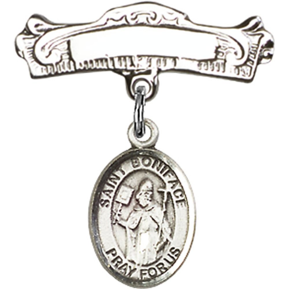 Sterling Silver Baby Badge with St. Boniface Charm - 7/8
