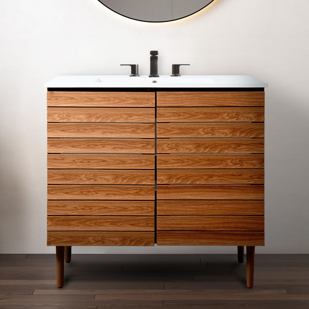 Aubert Thick Linear Slat Modern Farmhouse 2 Shelf Bathroom Vanity Cabinet Only (Sink Not Included) - Perfect for Farmhouse Style Bathroom Storage & Organization
