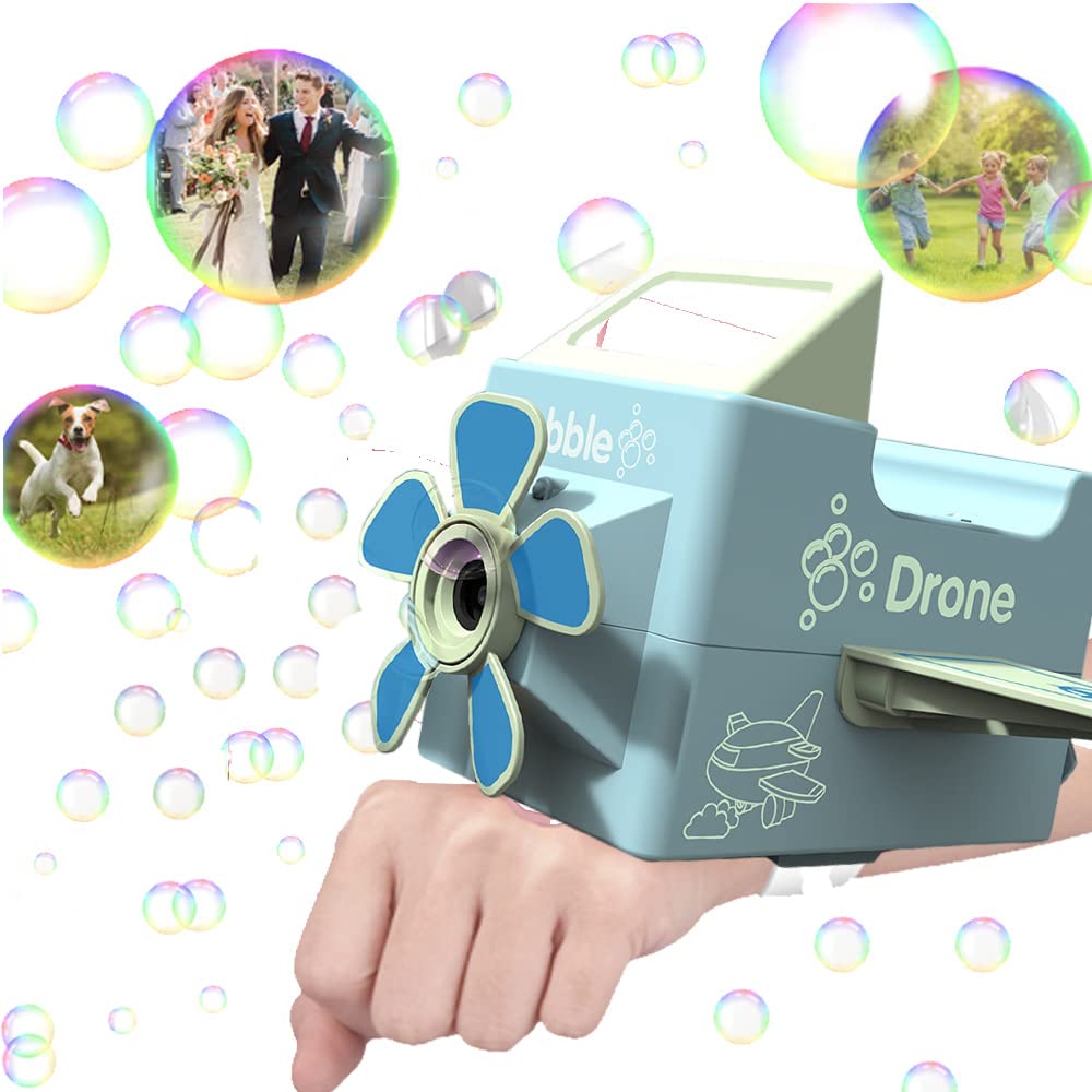 Automatic Bubble Machine with LED Lights & Music - Kids Bubble Blower with Wrist Strap & Bubble Solution (600+ Bubbles/Min) for Birthday Parties, Outdoor Play, Backyard Fun, and Indoor Events