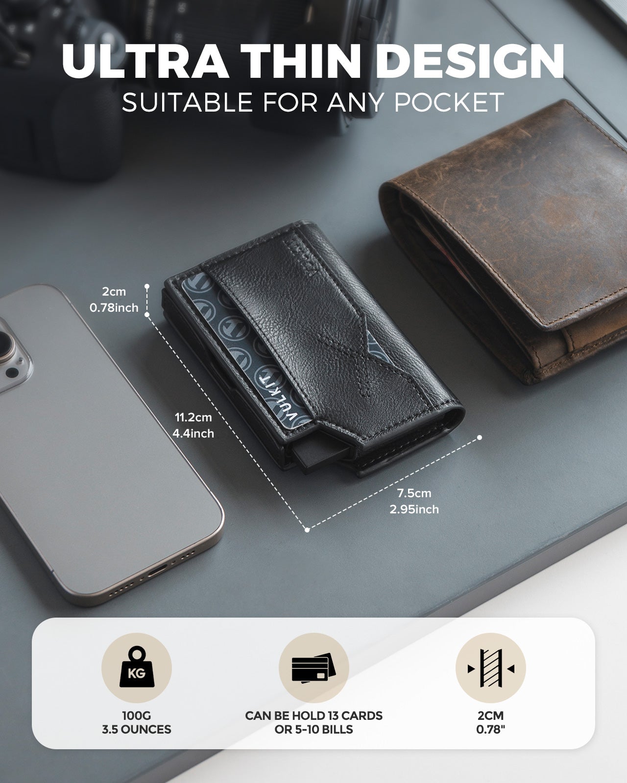 VC415 RFID Blocking Waterproof Leather Wallet for Men - Slim Bifold Wallet with Quick Access Card Slot & Secure Storage - Perfect for Travel, Business & Everyday Use