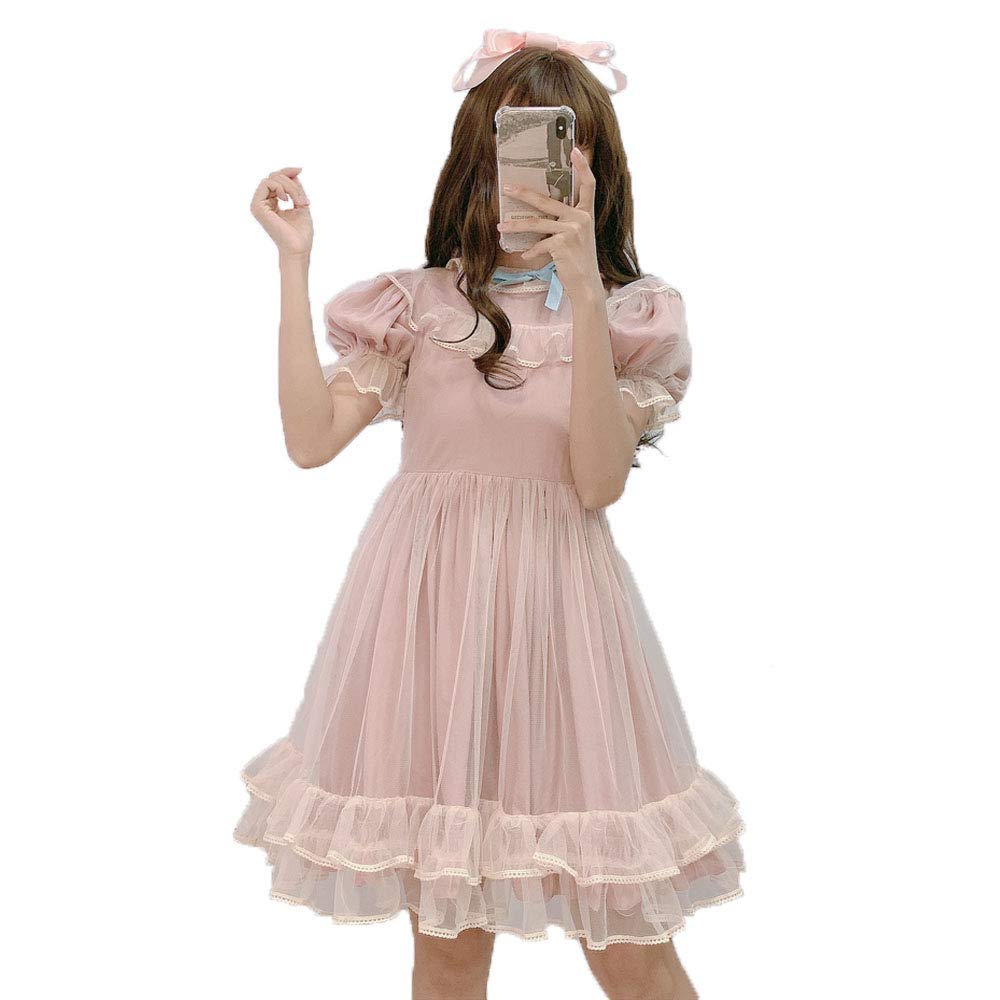 Japanese Lolita Lace Summer Dress for Teen Girls - Soft Cute Ruffled A-Line Princess Party Dress | Perfect for Tea Parties, Cosplay & Special Occasions