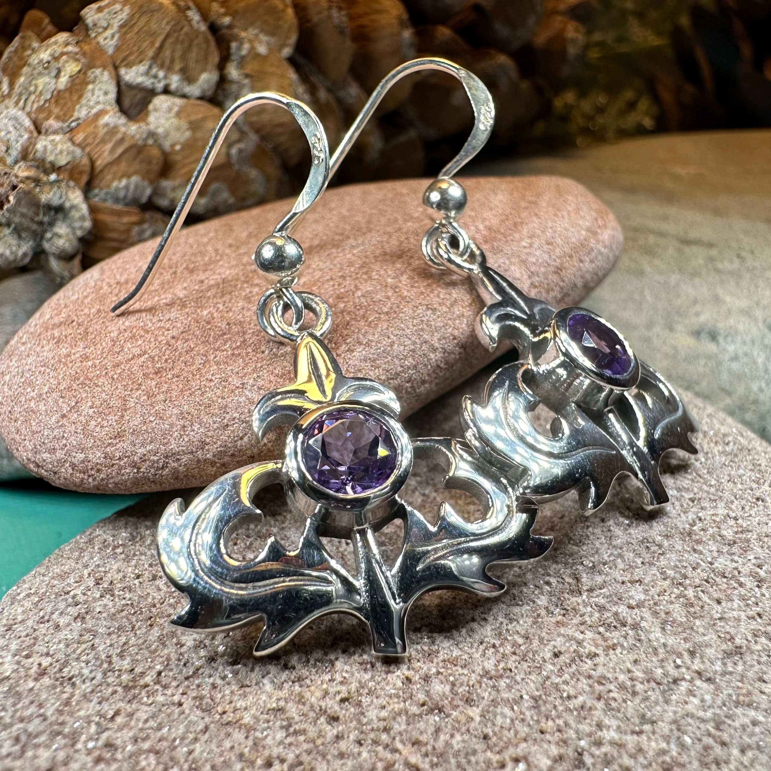 Amethyst Thistle Earrings for Women - Elegant Purple Gemstone Stud Earrings - Perfect for Everyday Wear, Gift Giving & Special Occasions
