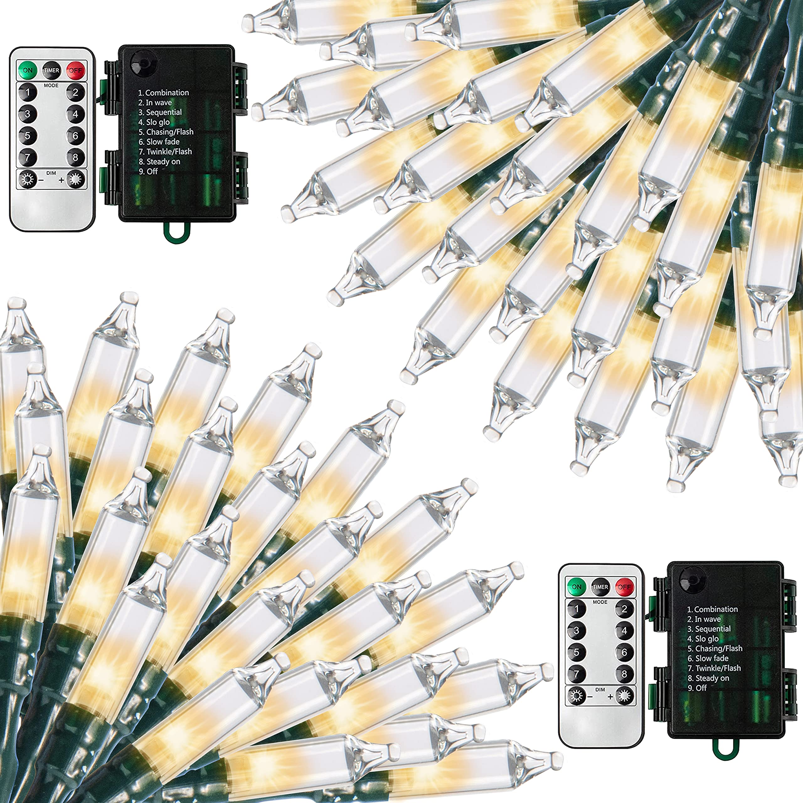 Joiedomi 100 LED (2x50) Christmas Lights with 8 Modes, 32.6FT (2x16.3) Warm White Battery Operated Xmas Tree Lights - Indoor Outdoor Holiday Decor for Christmas Tree, Home, Party, Wedding, Garden, and Patio Decoration
