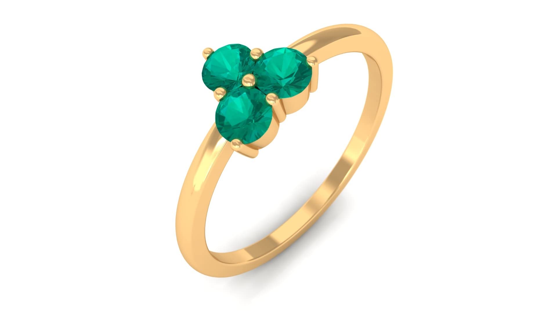 1/4 CT Genuine Emerald Three Stone Ring for Women - May Birthstone Promise Ring in 14K Solid Gold - Perfect for Anniversaries, Engagements & Special Occasions
