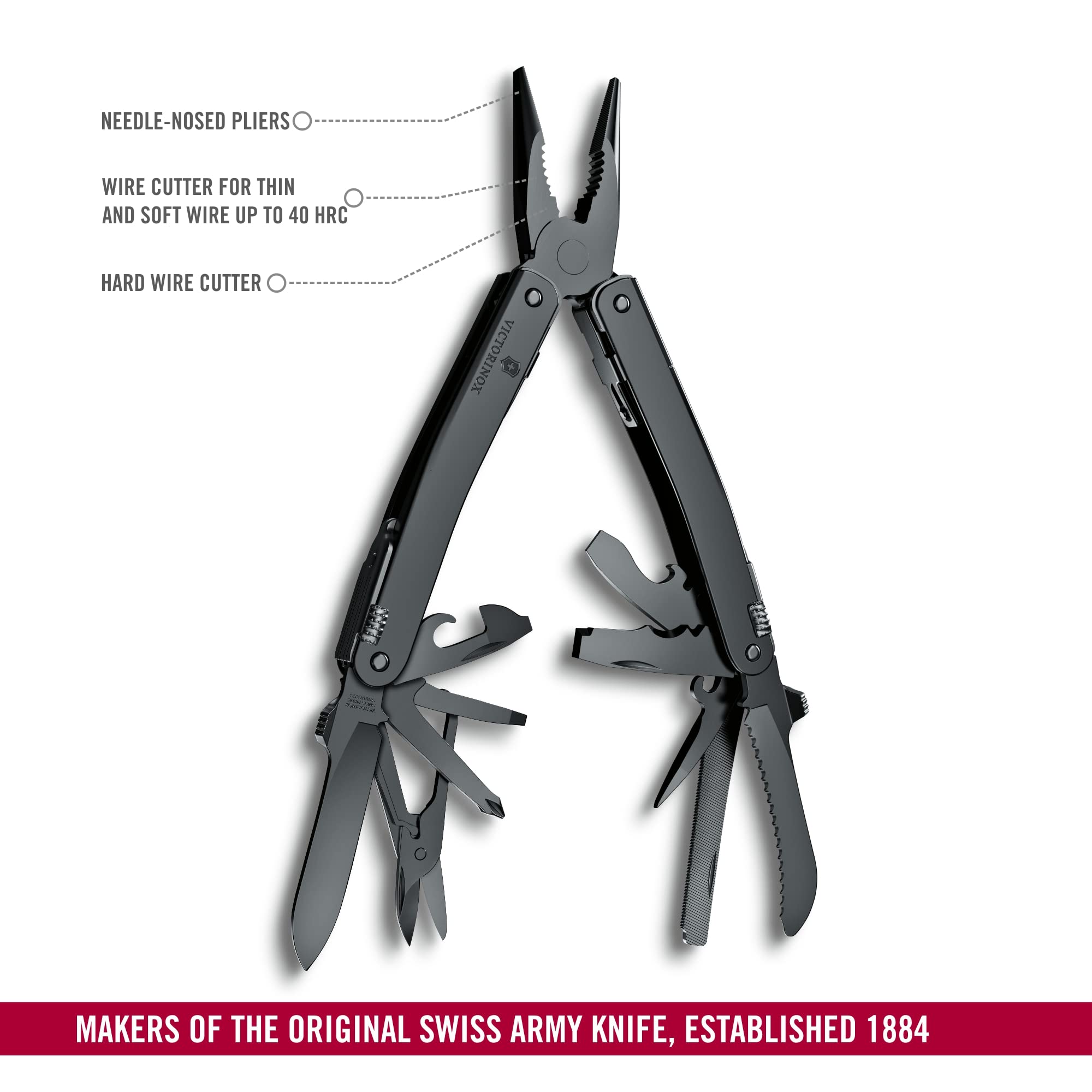 Victorinox Swiss Tool Spirit MXBS 24-in-1 Multitool - Swiss Made Stainless Steel Pocket Knife with Large Blade, Pliers, Wire Cutter & Nylon Pouch - Perfect for Camping, Hiking, Survival & Everyday Carry (EDC) - Black