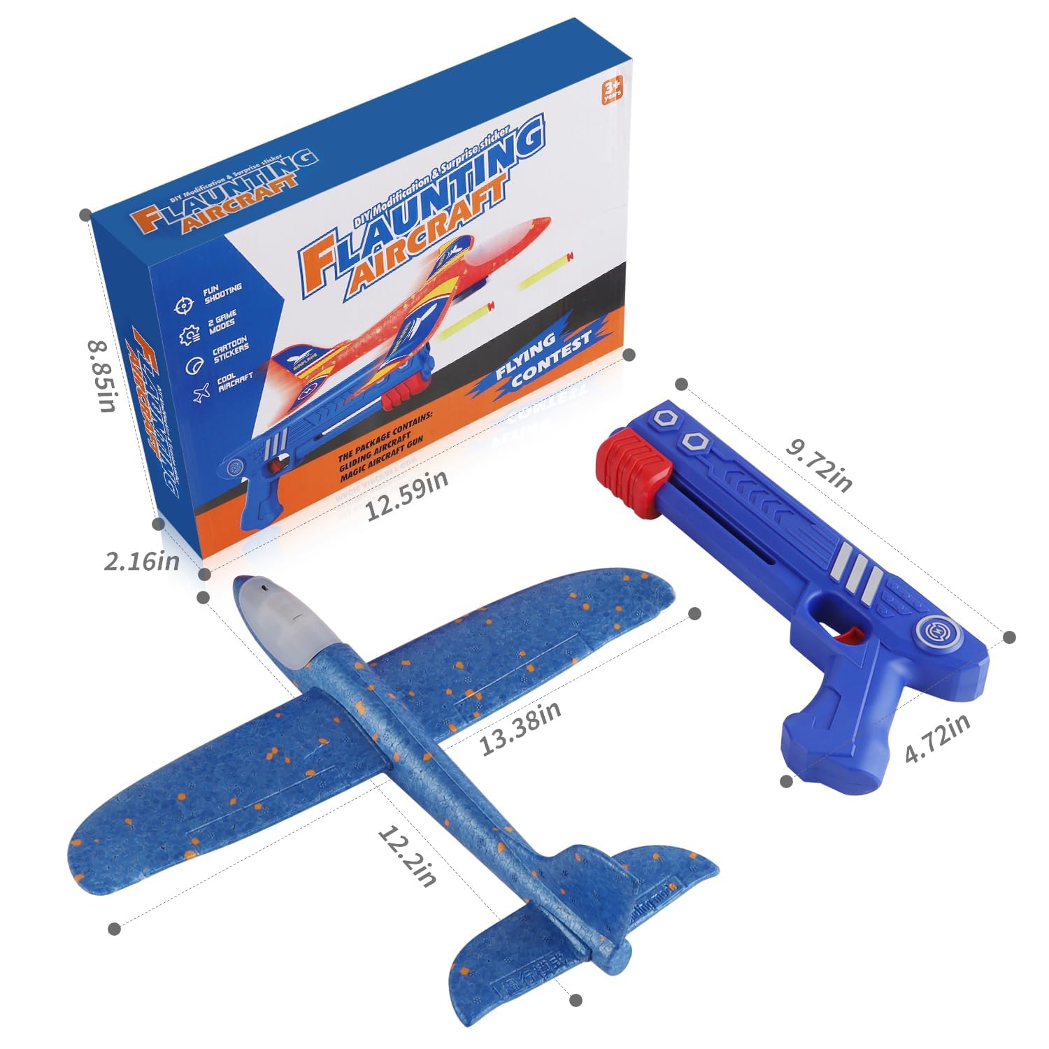 3 Pack LED Foam Glider Catapult Plane Toys - 2 Flight Modes Airplane Launcher for Kids Ages 3-12 | Outdoor Flying Toys for Boys & Girls | Birthday Gifts, Backyard Games, Park Activities (3 Colors)