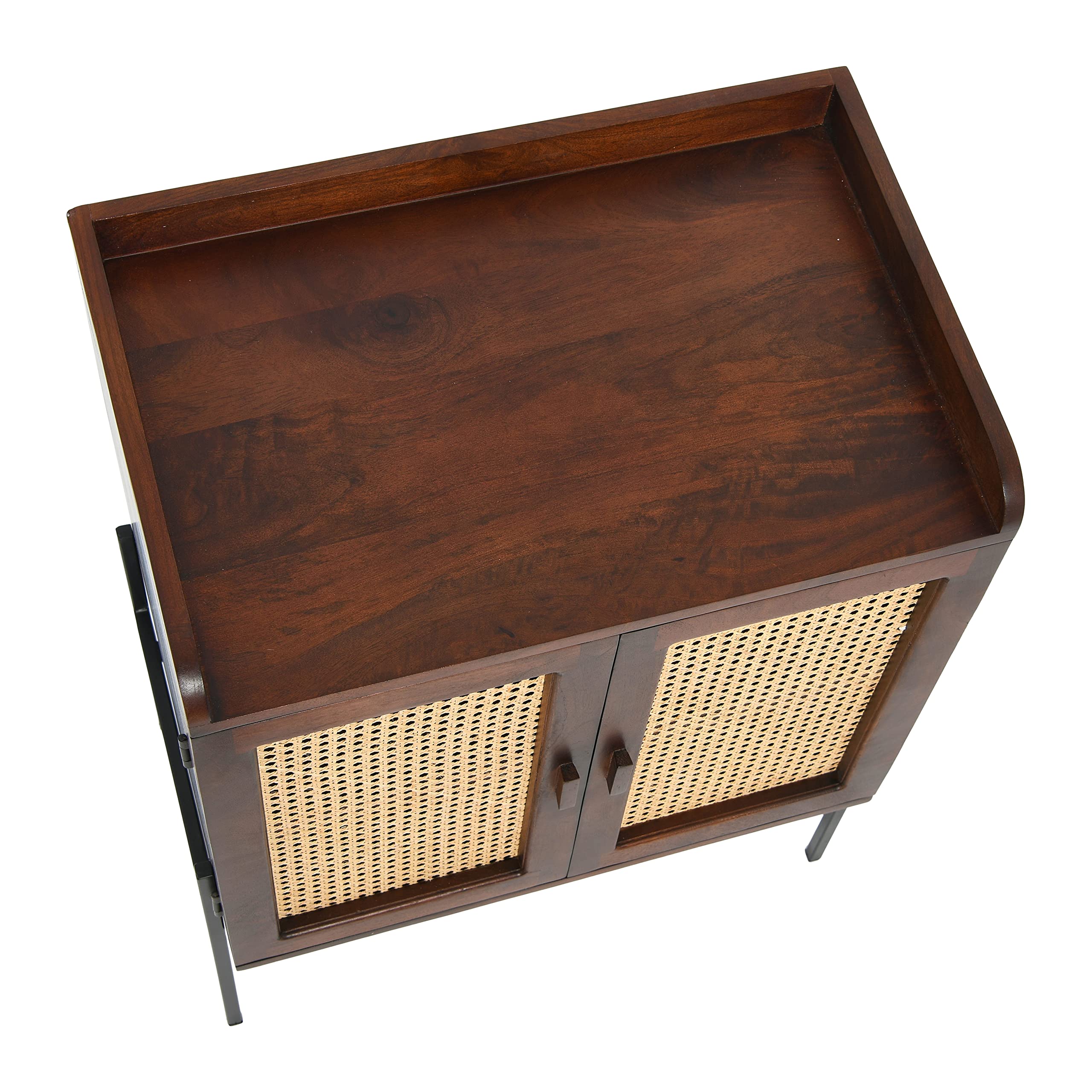 Creative Co-Op Modern Walnut Wood & Metal Bar Cabinet with Cane Panels - Perfect for Home Bar, Dining Room & Living Room Storage