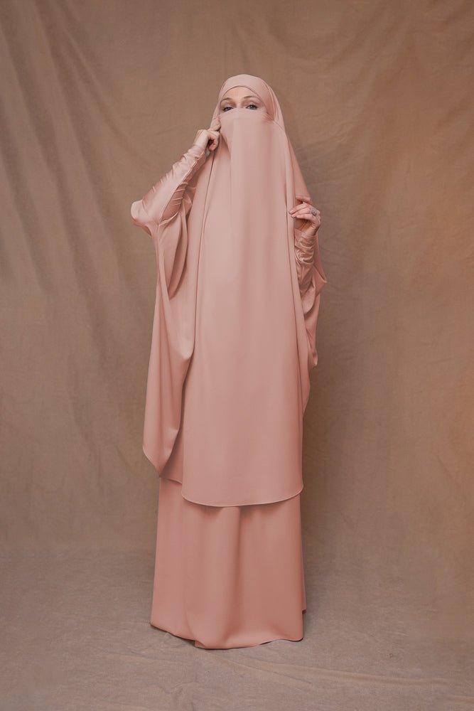 Pink Moira Prayer Umrah Gown with Niqab - Modest Islamic Abaya for Women | Perfect for Hajj, Umrah & Daily Prayers