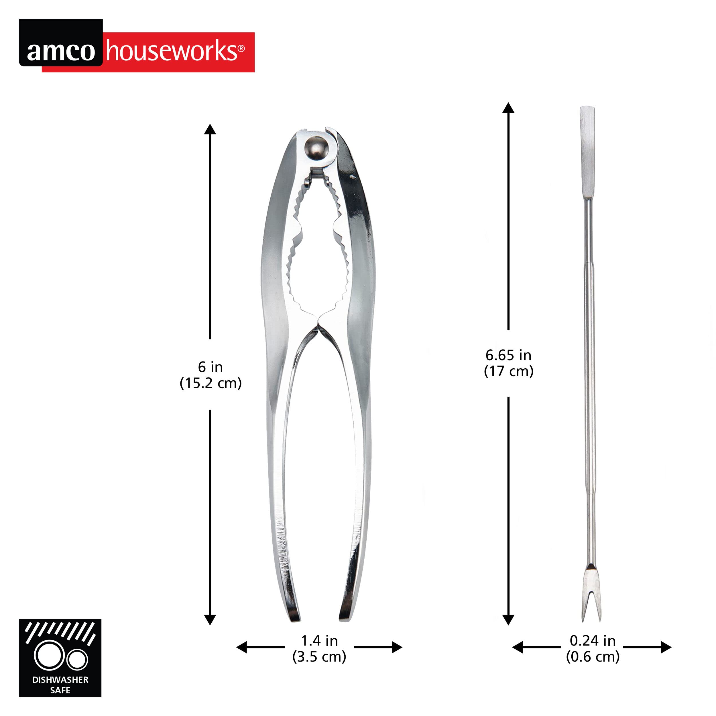 Amco Premium Stainless Steel Seafood Tool Set - 3-Piece Crab & Lobster Cracker, Shellfish Scissors, Nut Cracker - Durable Kitchen Utensils for Cracking Shells, Shrimp, Nuts - Perfect for Seafood Restaurants, Home Cooking, Beach Parties & Outdoor BBQs