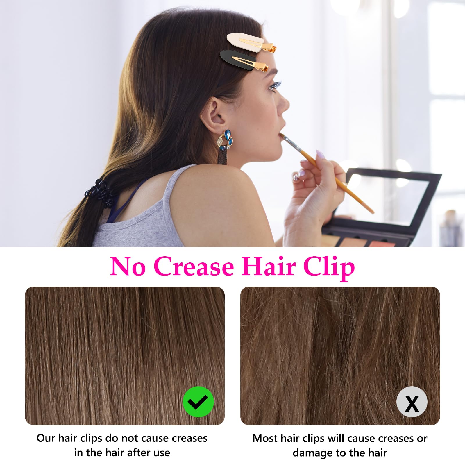 6 Pcs No Bend No Crease Hair Clips for Women & Girls - Golden Handle Flat Hair Clips for Hairstyling, Salon & Makeup - Perfect for Styling, Curling & DIY Hair Care at Home