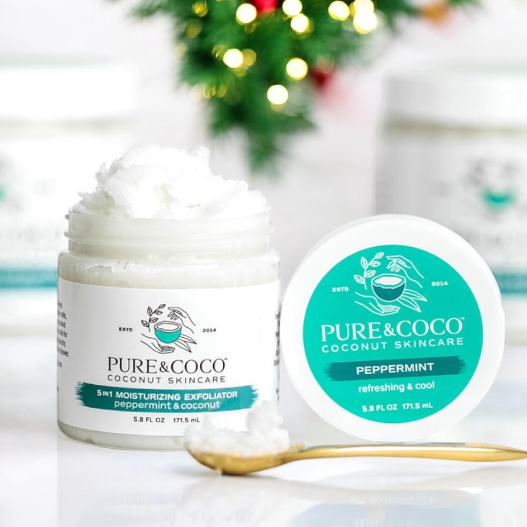 PURE & COCO Peppermint & Coconut Sugar Scrub Set - 5-in-1 Moisturizing Exfoliator for Face & Body (27.8 oz) | Gentle Skin Care with Natural Ingredients | Perfect Spa Gift for Women - Ideal for Dry Skin Treatment & Relaxing Bath Time Self Care