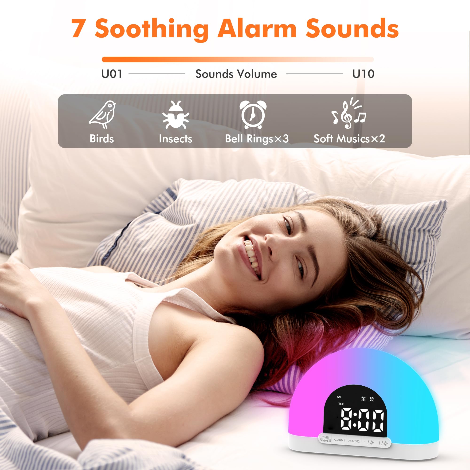 Sunrise Alarm Clock with Sunrise Simulation & Dual Alarms - Wake Up Light for Kids, Adults & Heavy Sleepers - 7 Natural Sounds, 7-5-2 Modes, Snooze & Night Light - Perfect for Bedroom, Home Office & Travel - Ideal Gift for Christmas, Birthday & Housewarming