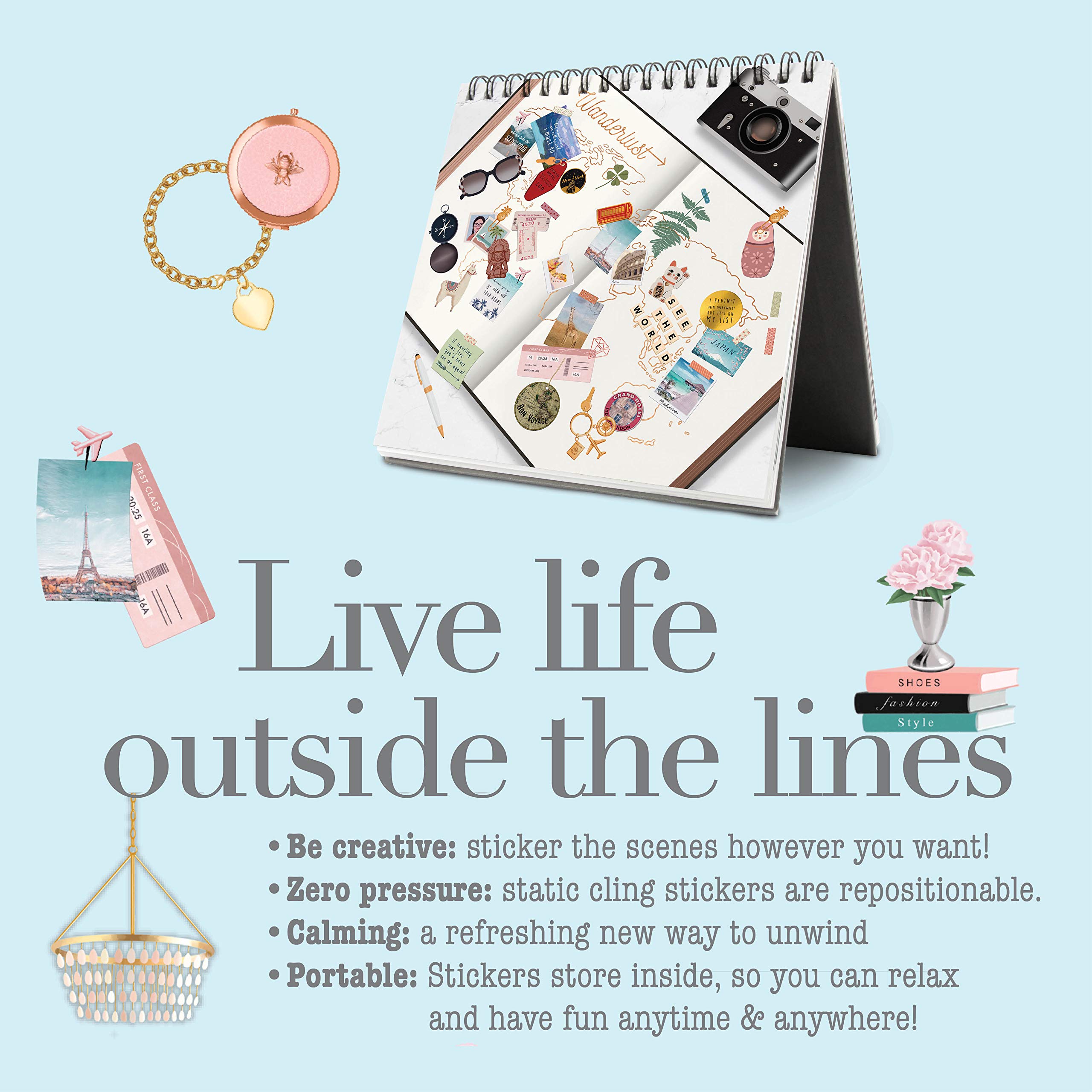 Sticker & Chill Sticker Book for Adults - 700+ Repositionable Colorful Stickers with 10 Spiral Bound Scene Pages | Stress Relieving Creative Activity | Perfect for Art Therapy, Journaling & Relaxation at Home or Office