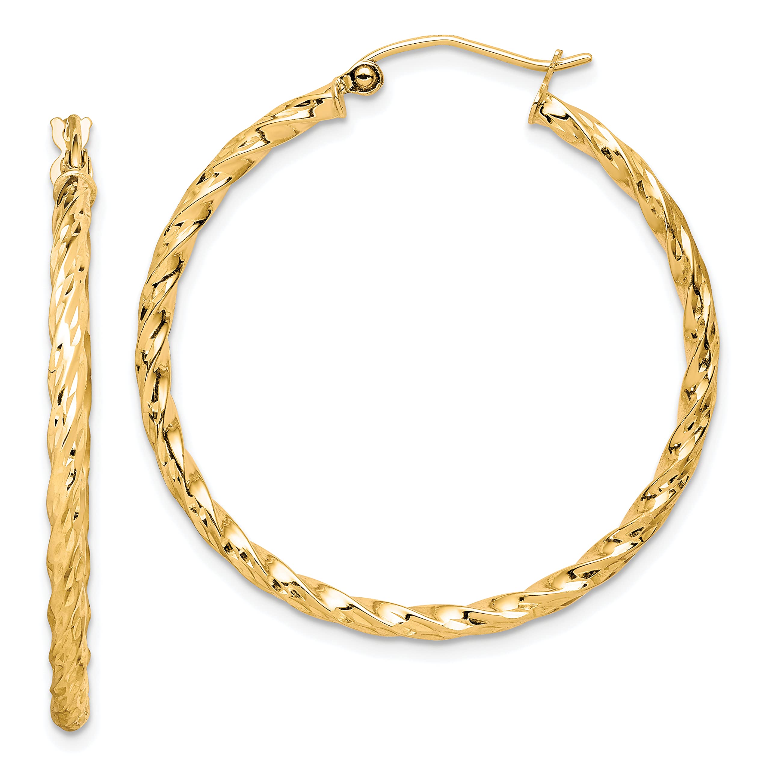 10K Solid Yellow Gold Twisted 35mm Large Hoop Earrings for Women | Classic Dainty Everyday Jewelry | Perfect for Parties, Weddings & Office Wear