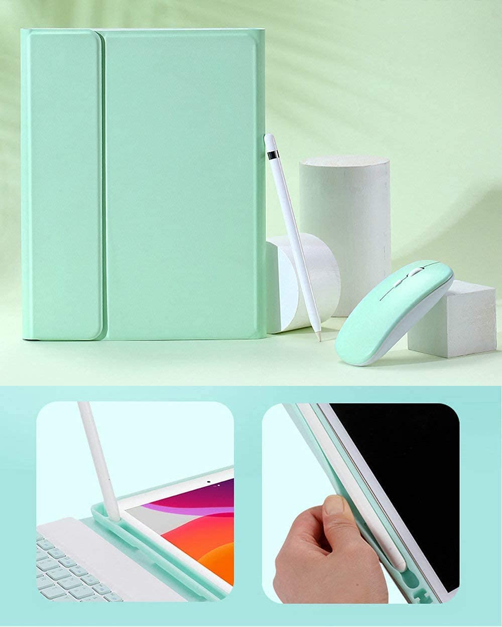 AnMengXinLing Wireless Keyboard Case for iPad Mini 7th Gen (A17 Pro 2024) & iPad Mini 6th Gen - Detachable Backlit Keyboard with Mouse & Pencil Holder, Slim Smart Cover (Green) | Perfect for Work, Study & Travel