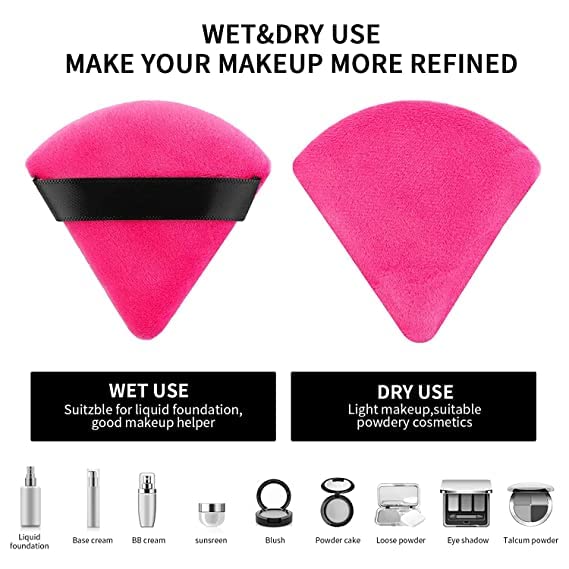 SUNISA Soft Triangle Powder Puff - 3 Pack Multicolor Makeup Sponges for Loose Powder & Foundation | Beauty Blender & Cosmetic Application Tool | Perfect for Face & Body Makeup On-The-Go