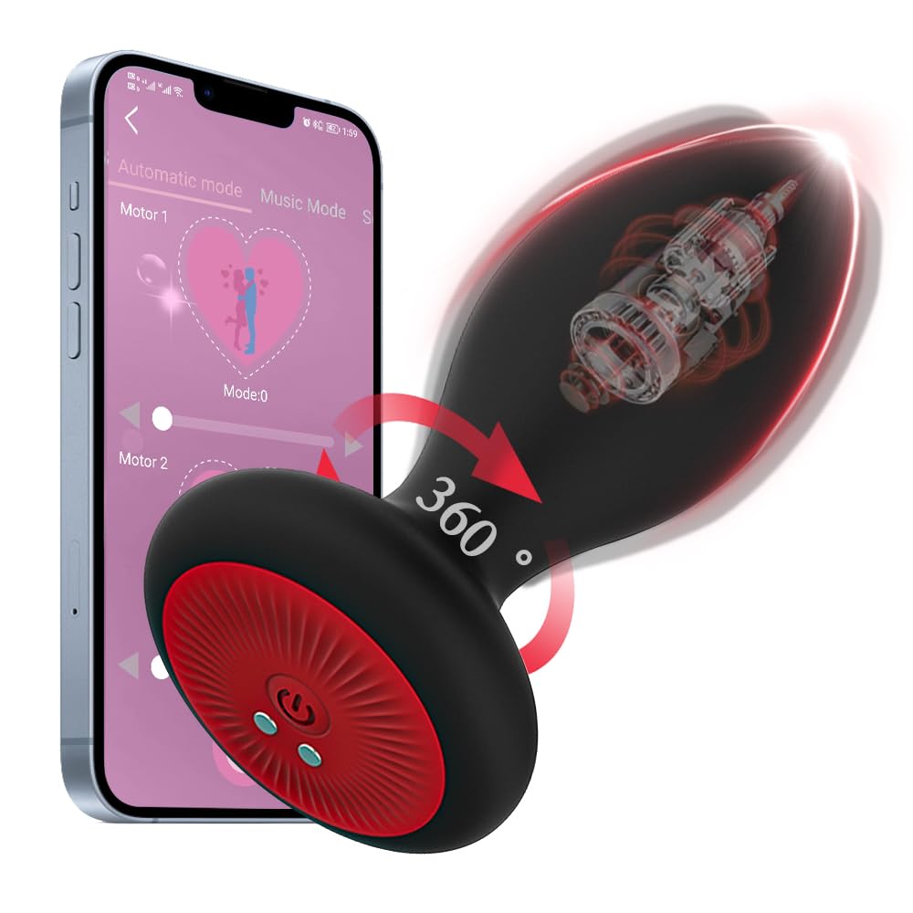 **Vibrating Anal Plug with App Control - 10 Vibration & 6 Rotation Modes, Prostate Massager for Men & Women, Couples Play - Perfect for Solo Pleasure, Couples Fun & BDSM Exploration**