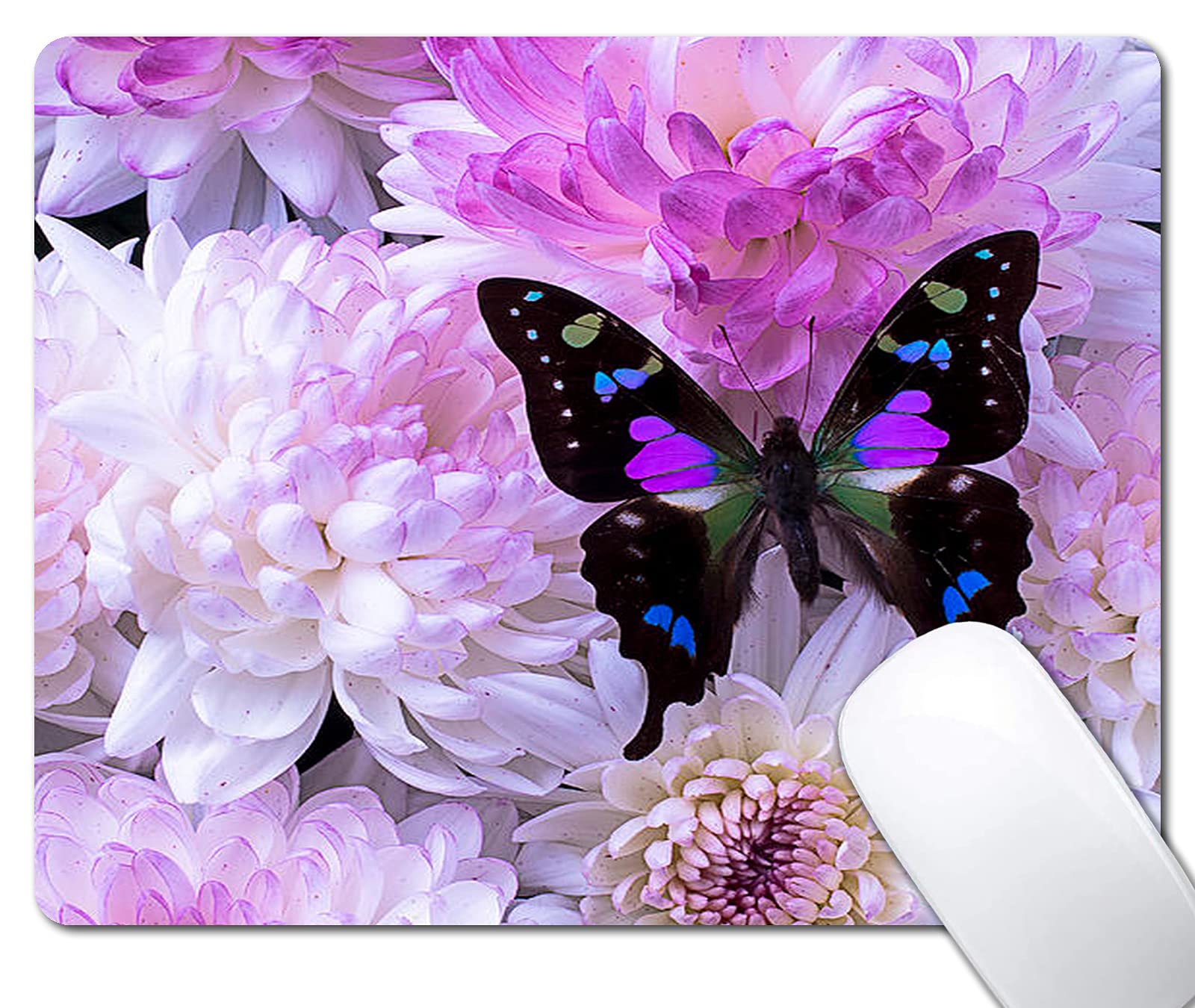 Black Butterfly Mouse Pad with Anti-Slip Rubber Base - White Daisy Wireless Mouse Pad for Laptop & PC - Perfect for Office, Gaming, and Home Workspace
