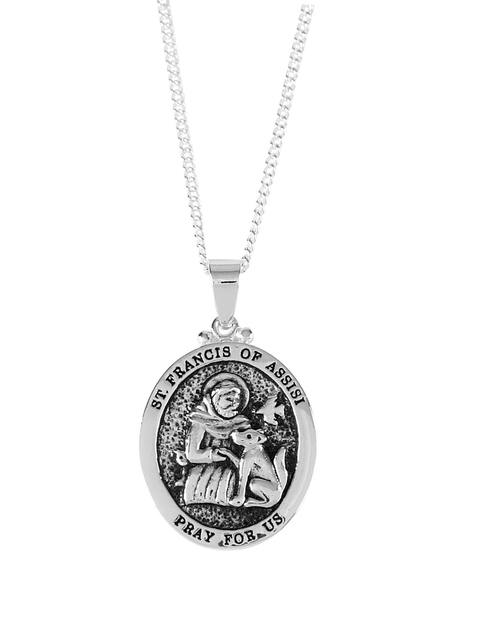 St. Francis of Assisi 'Pray For Us' Oval Pendant Necklace for Women - 18 Inch Silver Plated Chain with Jewelry Gift Box | Religious Jewelry, Catholic Gifts, Everyday Wear & Special Occasions
