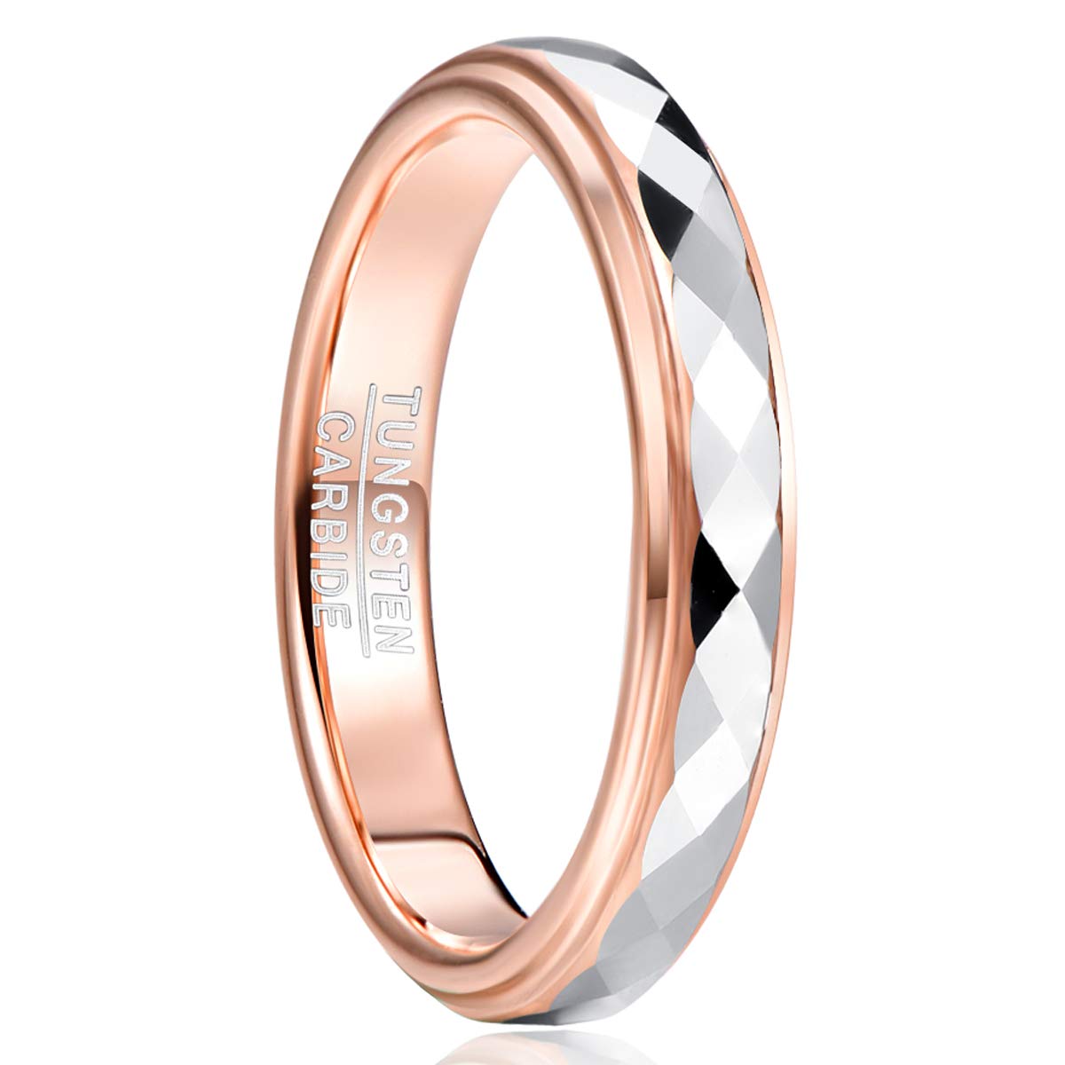 4mm Tungsten Wedding Band for Women - Rose Gold, Gold, Gunmetal & Silver Two-Tone Faceted Ring with Step Edge, Comfort Fit Sizes 5-10 | Perfect for Engagement, Anniversary & Everyday Elegant Jewelry