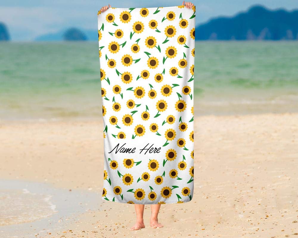 Personalized Sunflower Towel for Kids & Adults - Custom Flower Beach, Pool & Bath Towel for Toddler, Baby, Boys & Girls | Perfect for Travel, Swimming & Spa Days