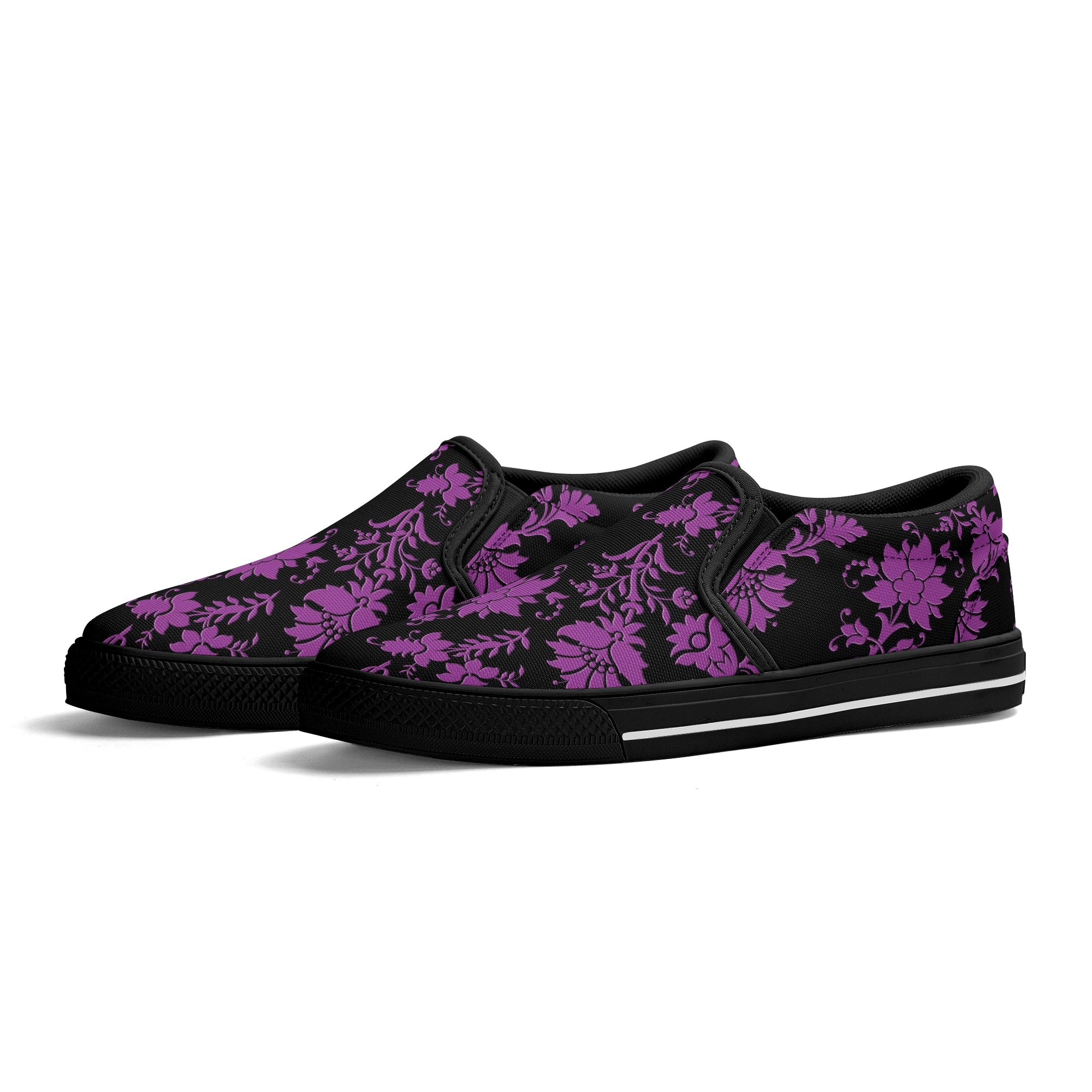 **Women's Purple Floral Slip-On Shoes - Comfortable & Stylish Casual Loafers for Walking, Work & Everyday Wear**